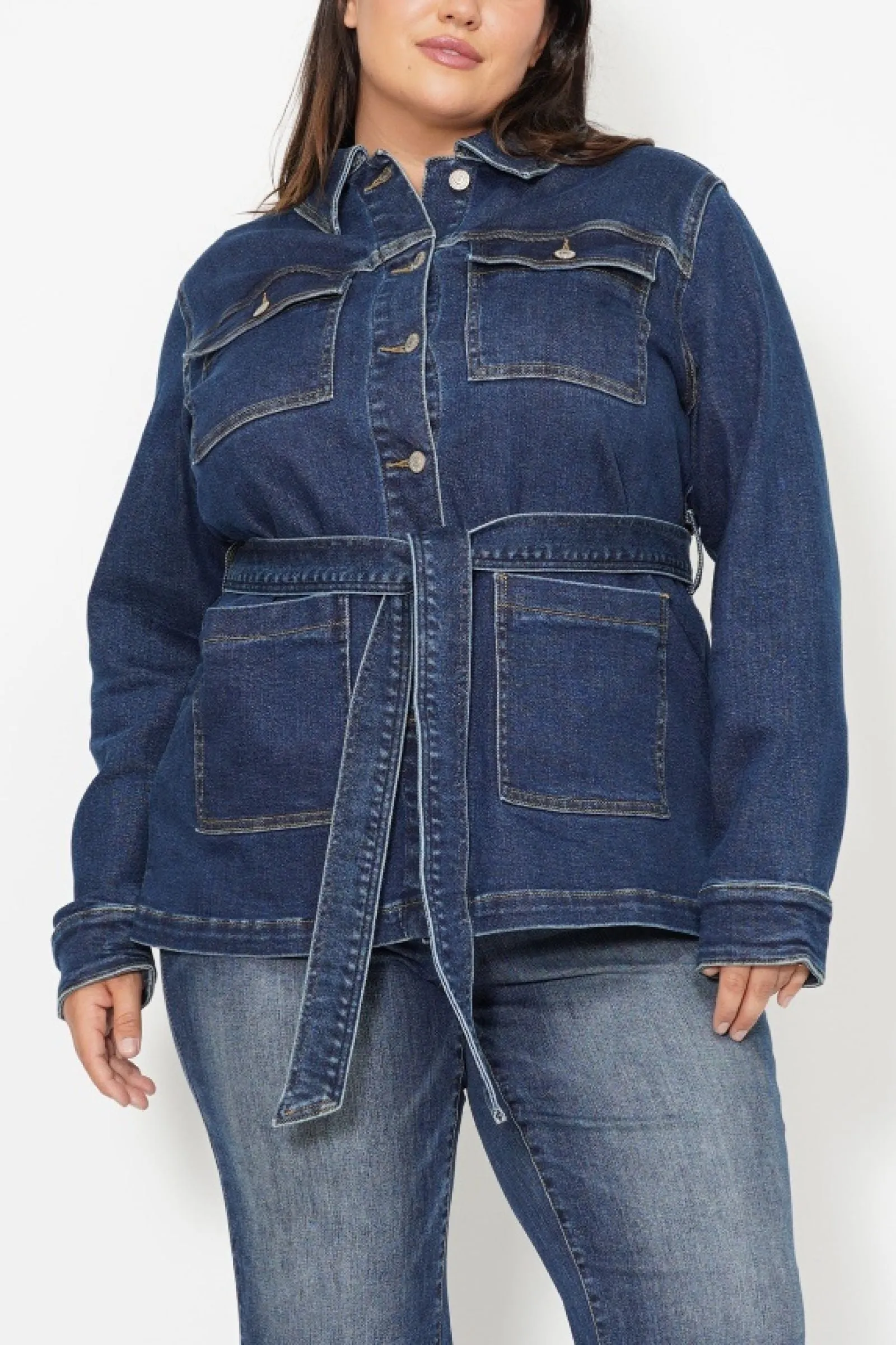 Judy Blue Mid Length Denim Utility Side Slit Jacket 7876