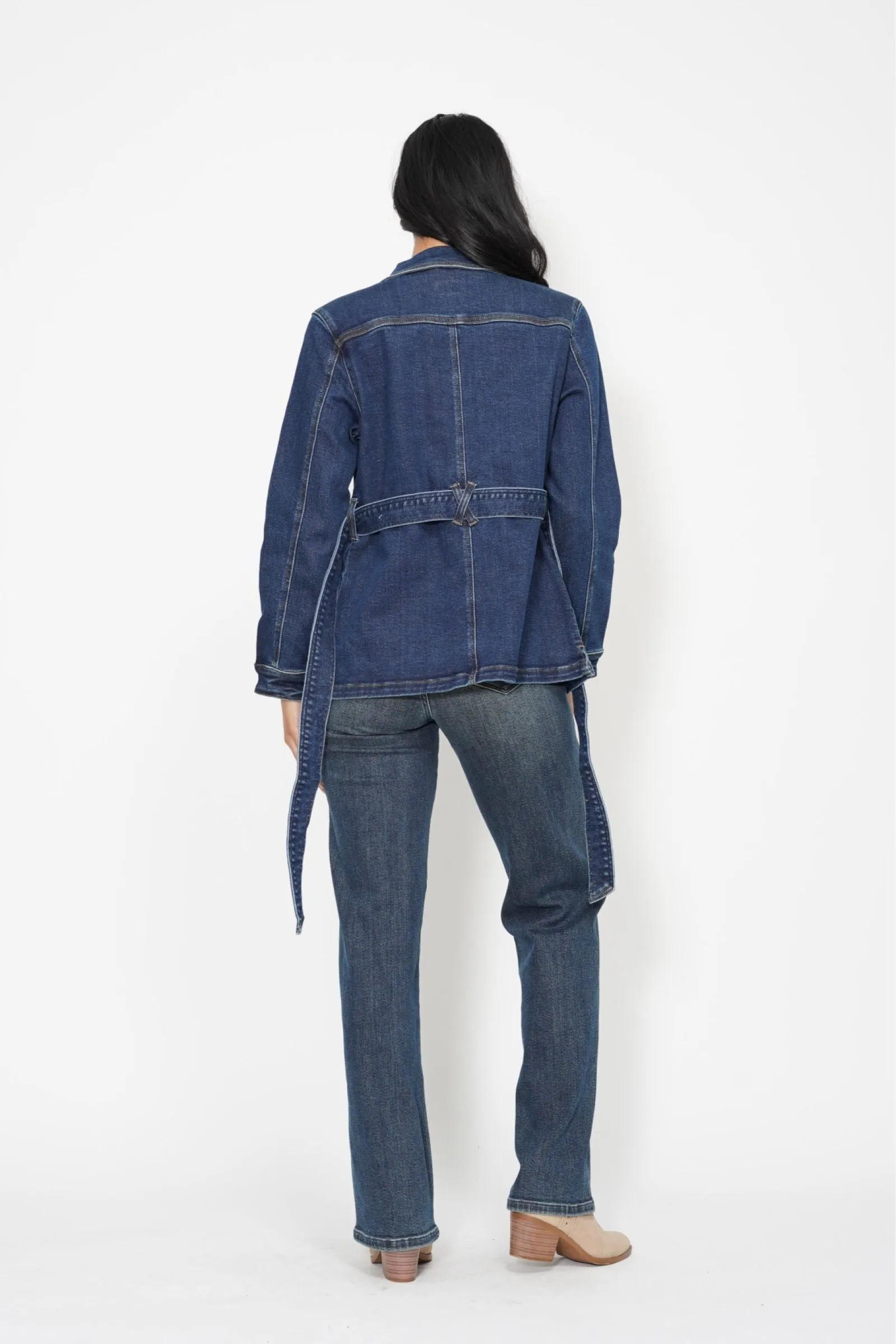 Judy Blue Mid Length Denim Utility Side Slit Jacket 7876