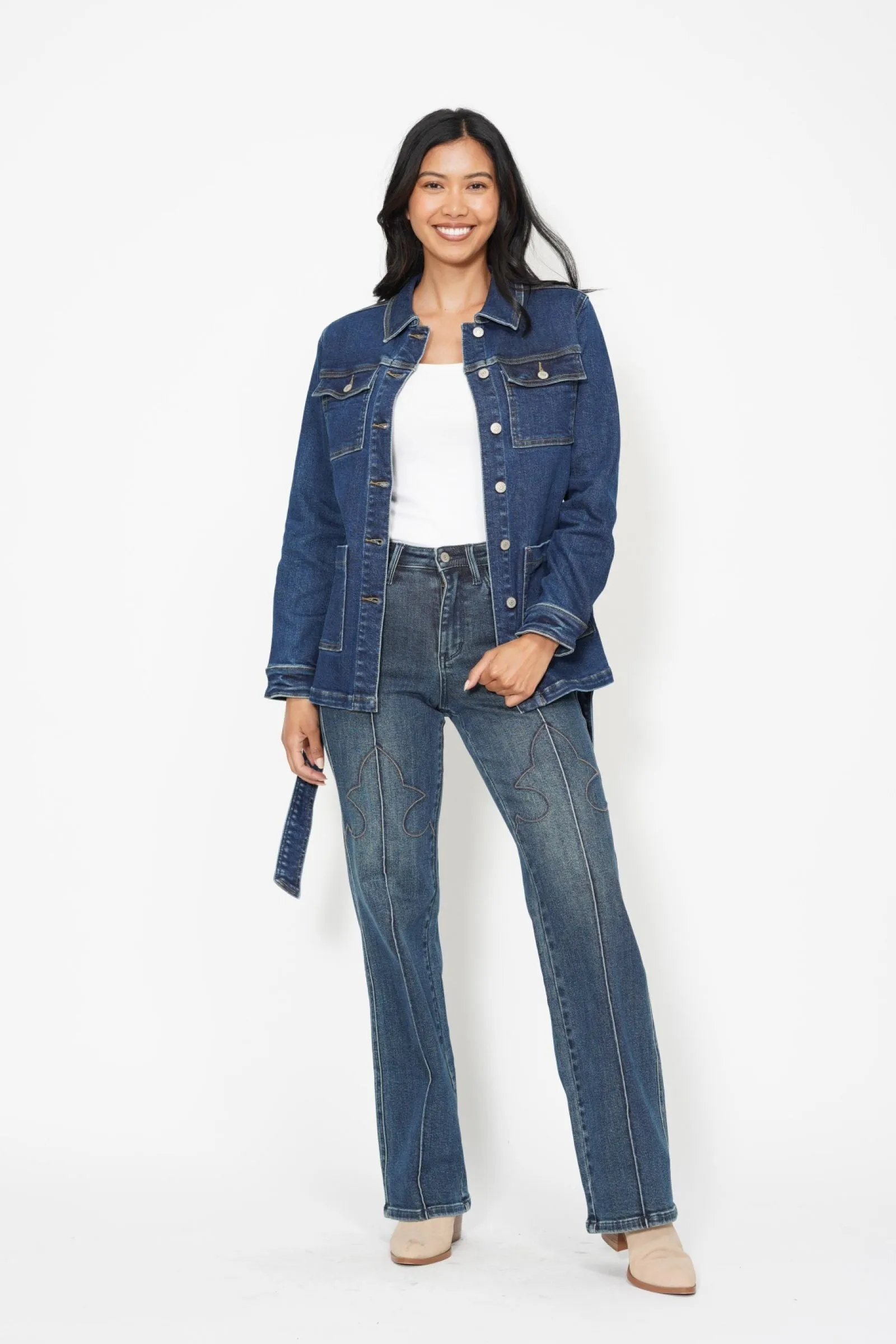 Judy Blue Mid Length Denim Utility Side Slit Jacket 7876