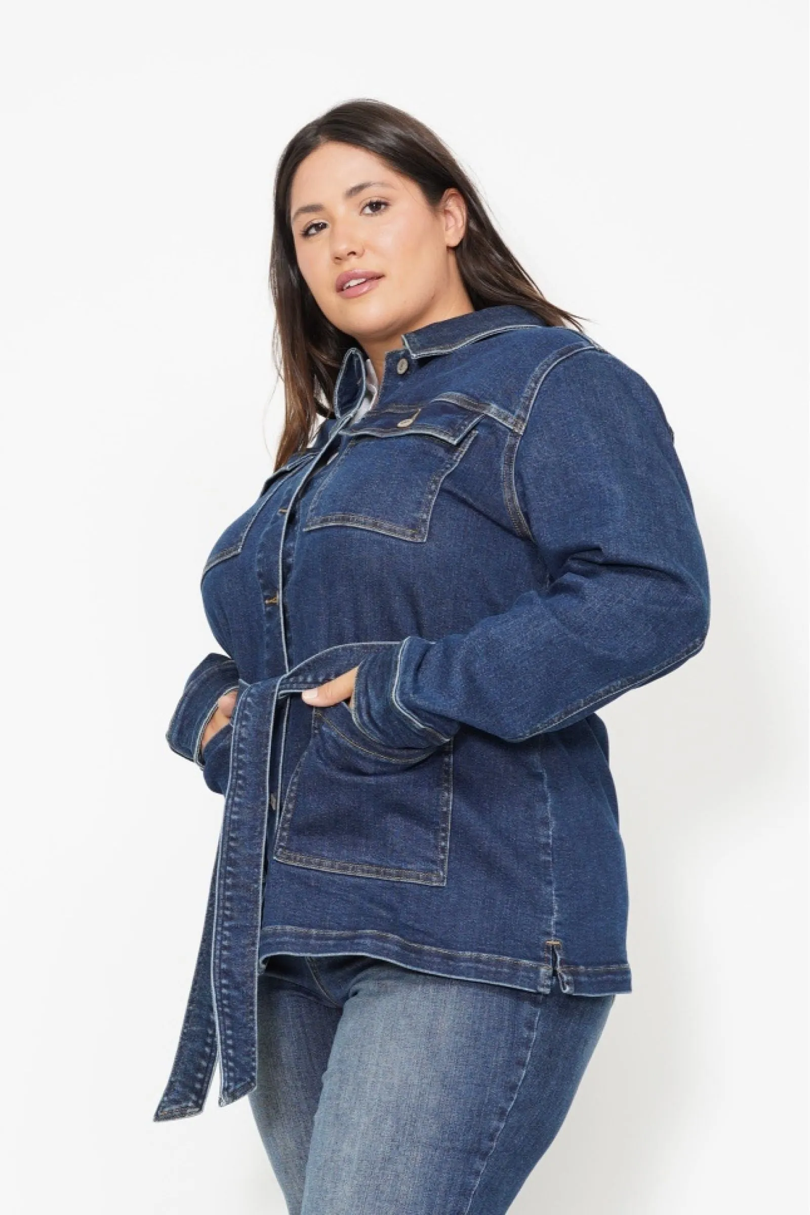 Judy Blue Mid Length Denim Utility Side Slit Jacket 7876