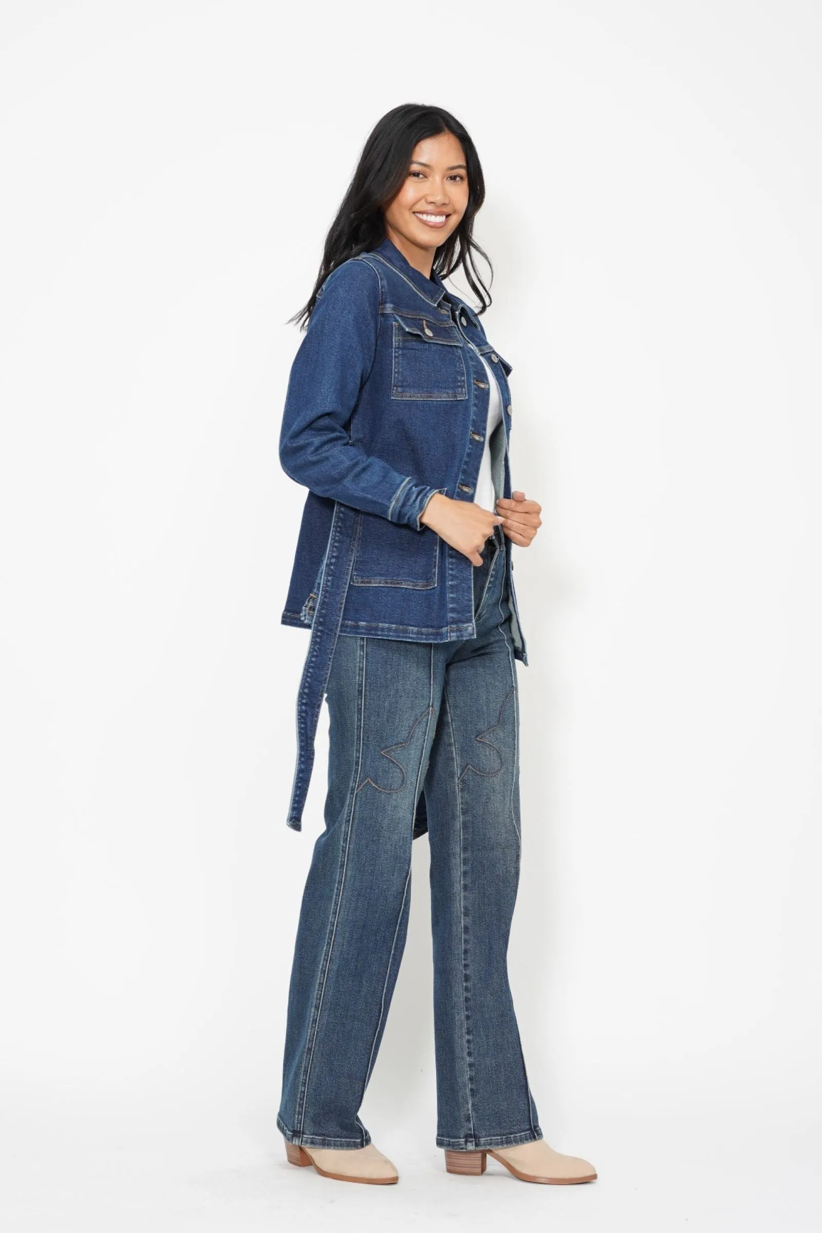 Judy Blue Mid Length Denim Utility Side Slit Jacket 7876