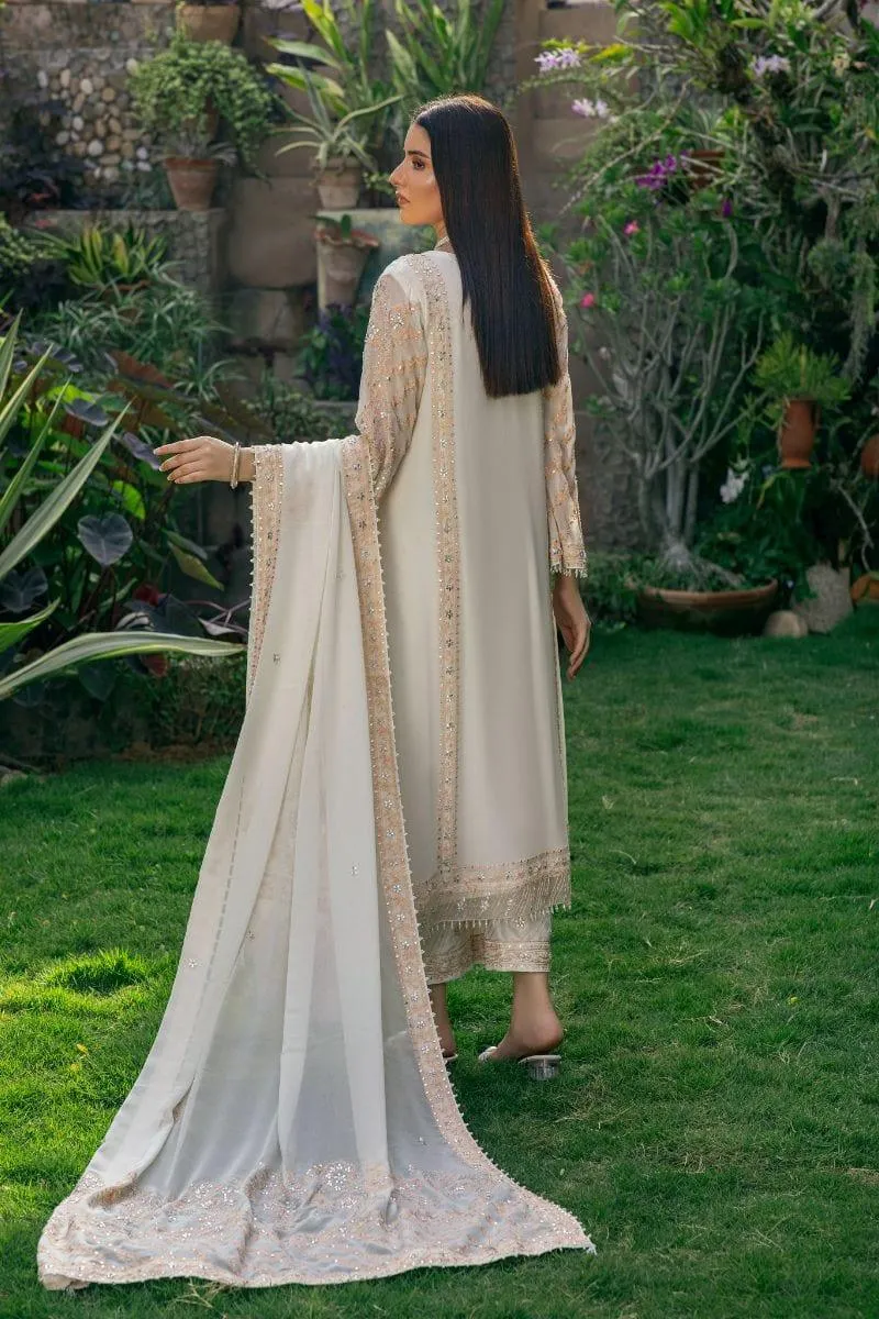 Khayal BY SHAISTA HASSAN - Off-White and Orange - Pure chiffon - 3 Piece