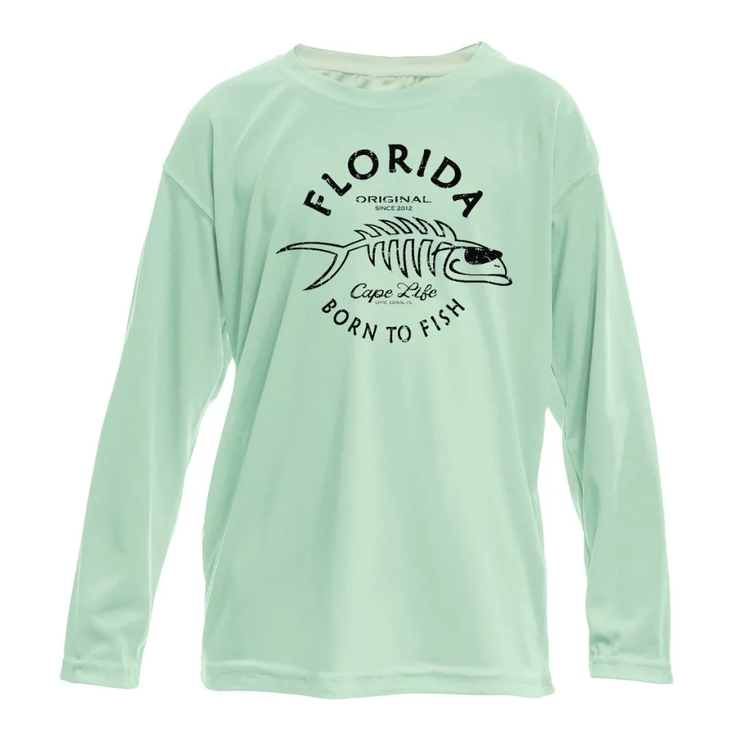 Kids Born to Fish Sun Shirt - UPF50 Fish Bones Graphic Tee