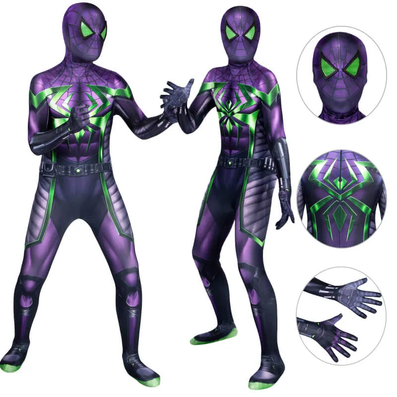 Kids Spider-Man Miles Morales Purple Reign Suit Purple Shadow Superhero Cosplay Bodysuit