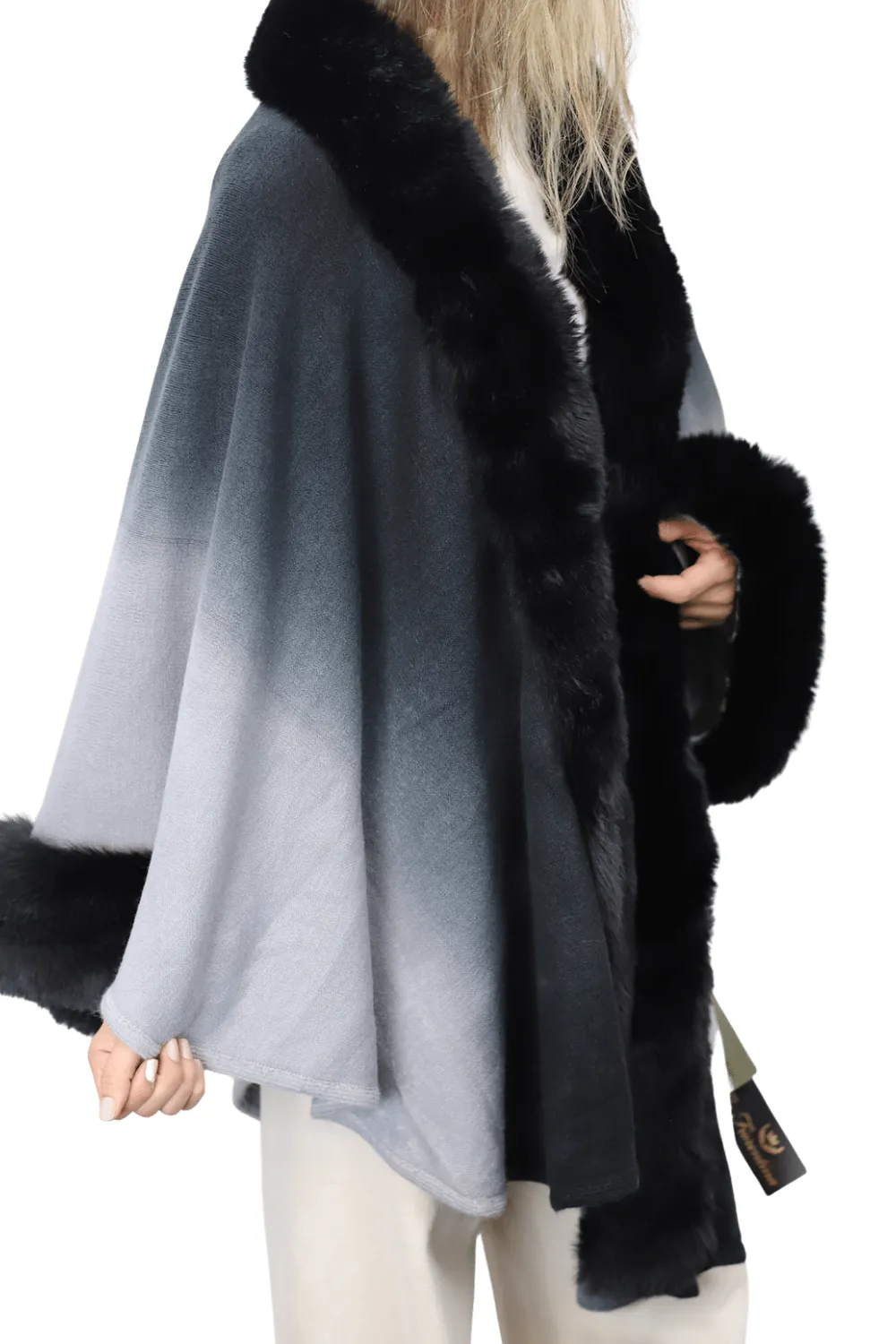 La Fiorentina Ombre Cape with Faux Trim - Black