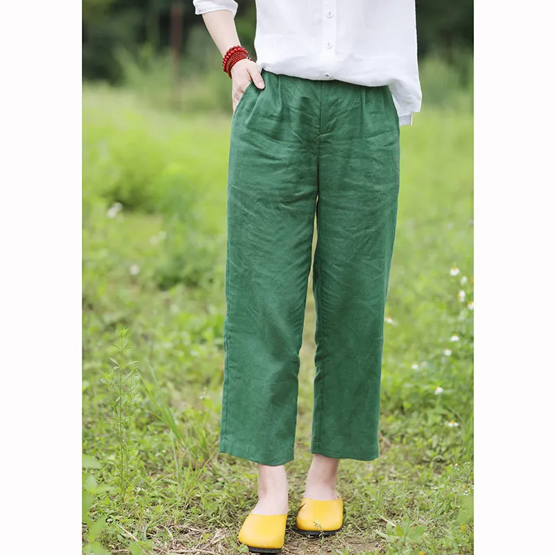 Linen Summer Autumn Women Casual Pants with Pockets SMM97210