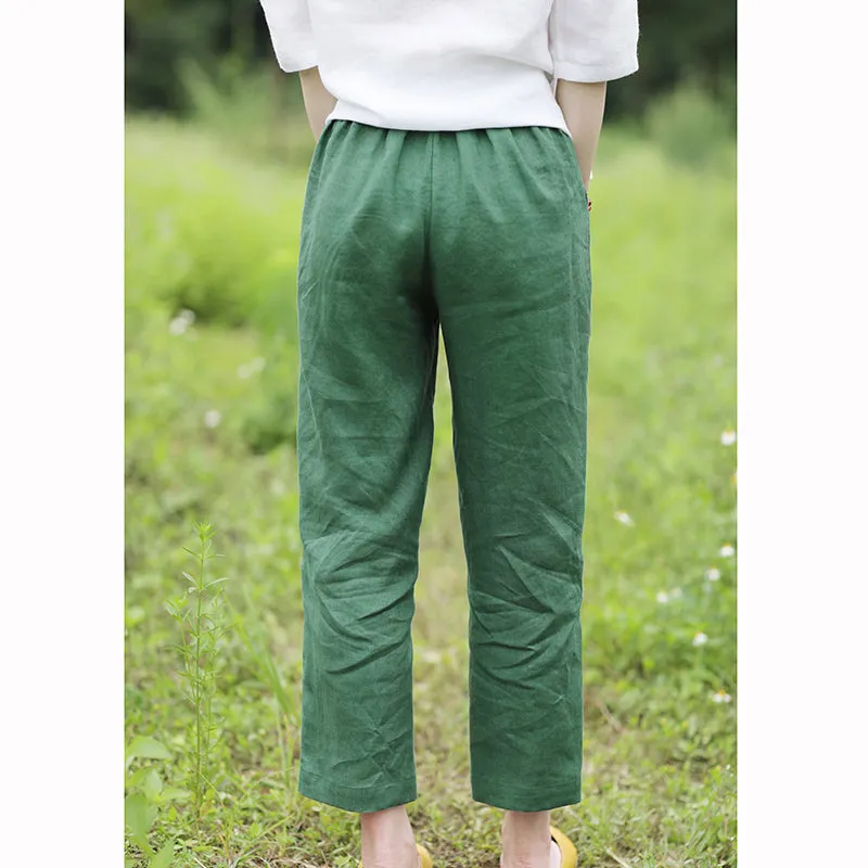 Linen Summer Autumn Women Casual Pants with Pockets SMM97210