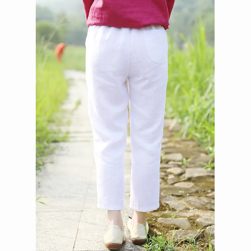 Linen Summer Autumn Women Casual Pants with Pockets SMM97223