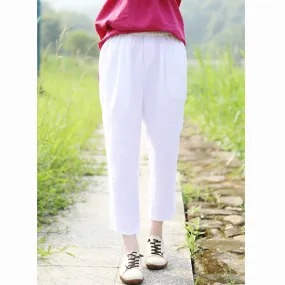 Linen Summer Autumn Women Casual Pants with Pockets SMM97223