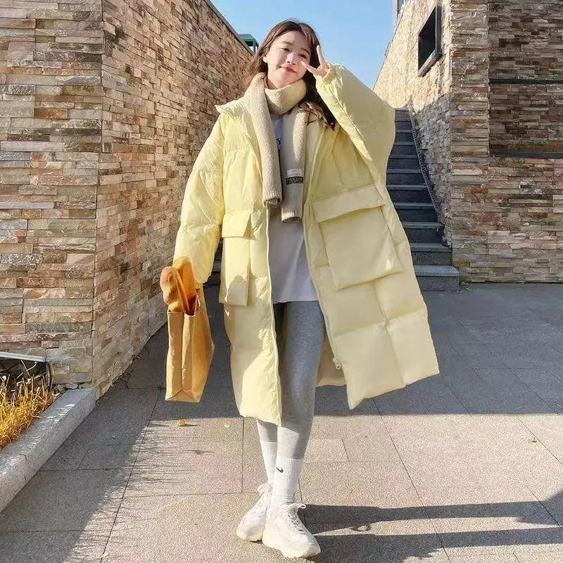 Loose Fit Knee-Length Thickened Puffer Coat