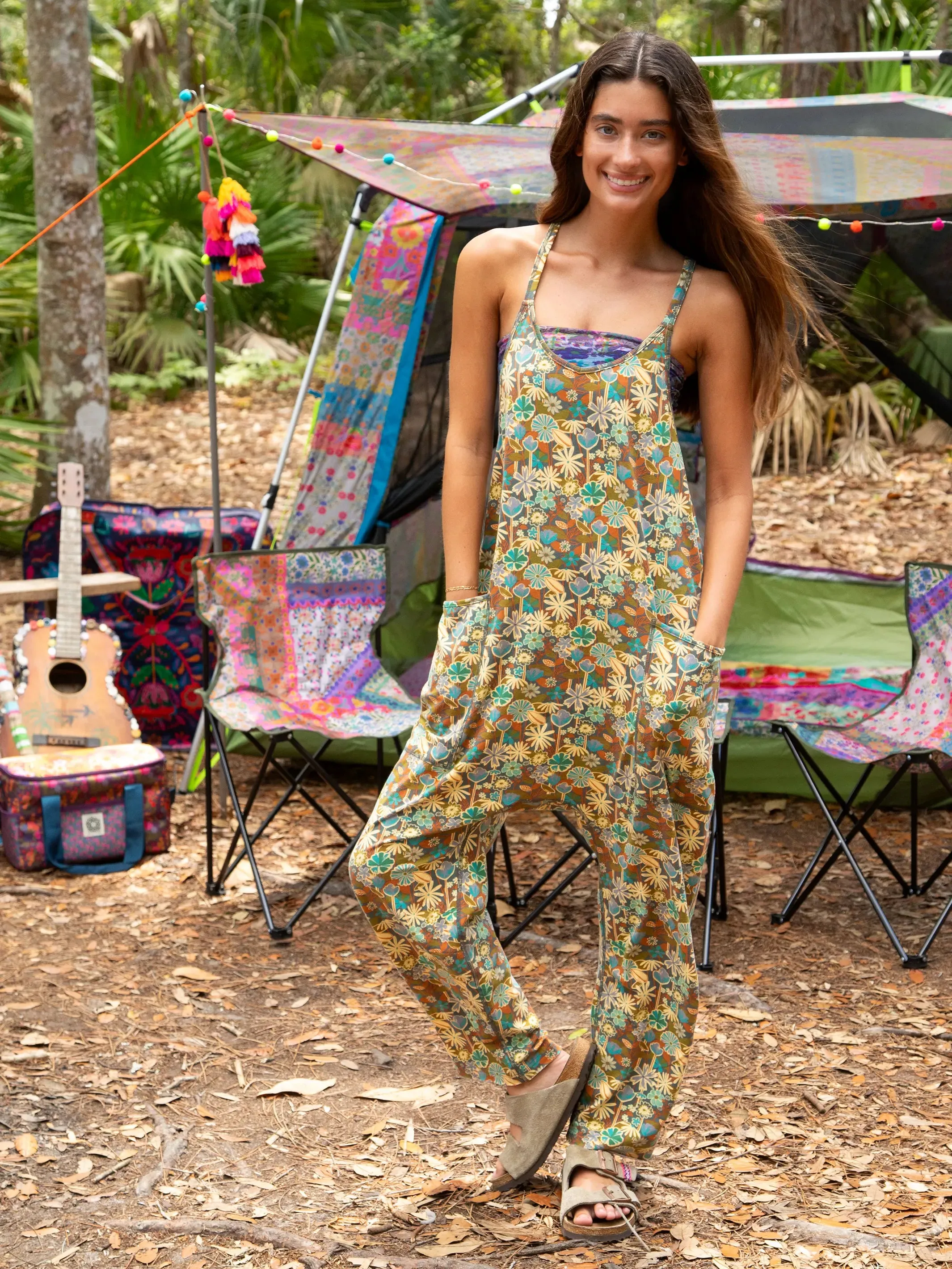 Lucy Jumpsuit - Green Blue Garden