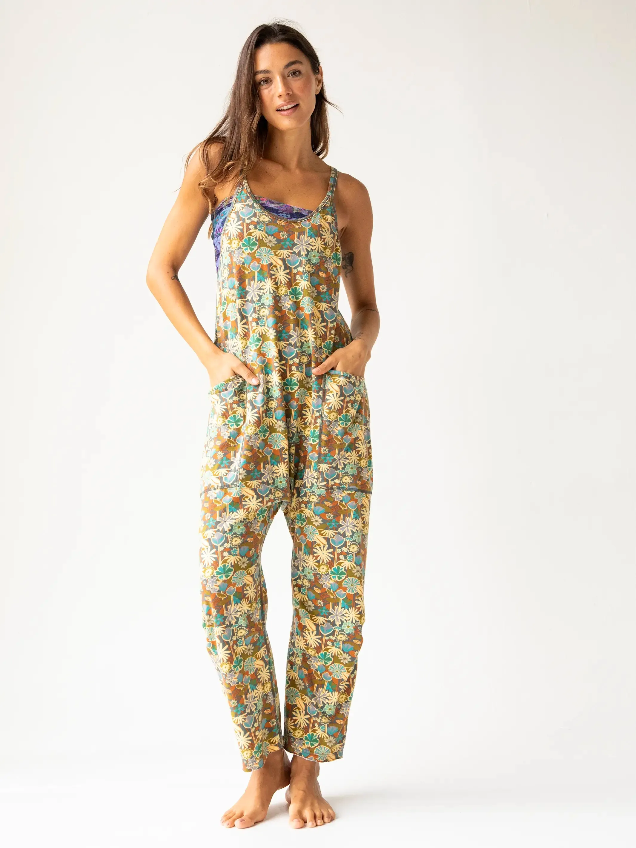 Lucy Jumpsuit - Green Blue Garden