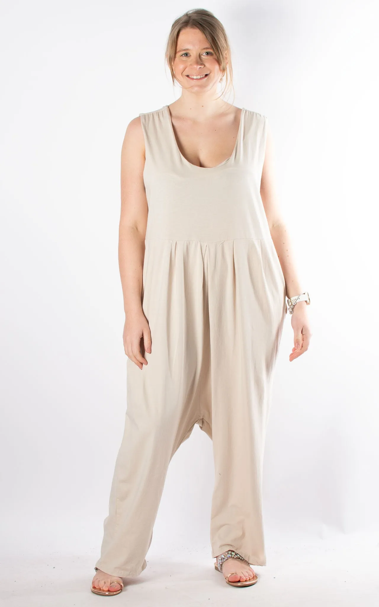 Lydia Plain Jumpsuit | Beige