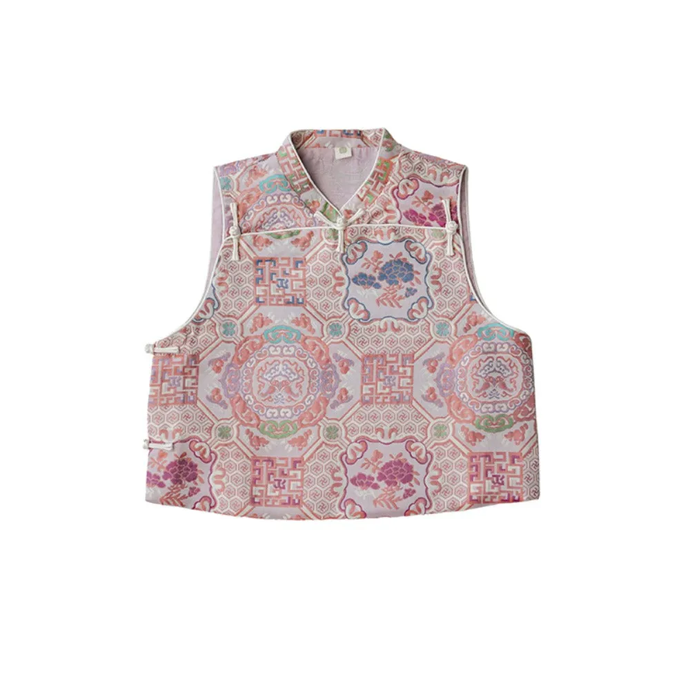 MaNa Girls' Pink Silk Brocade Vest