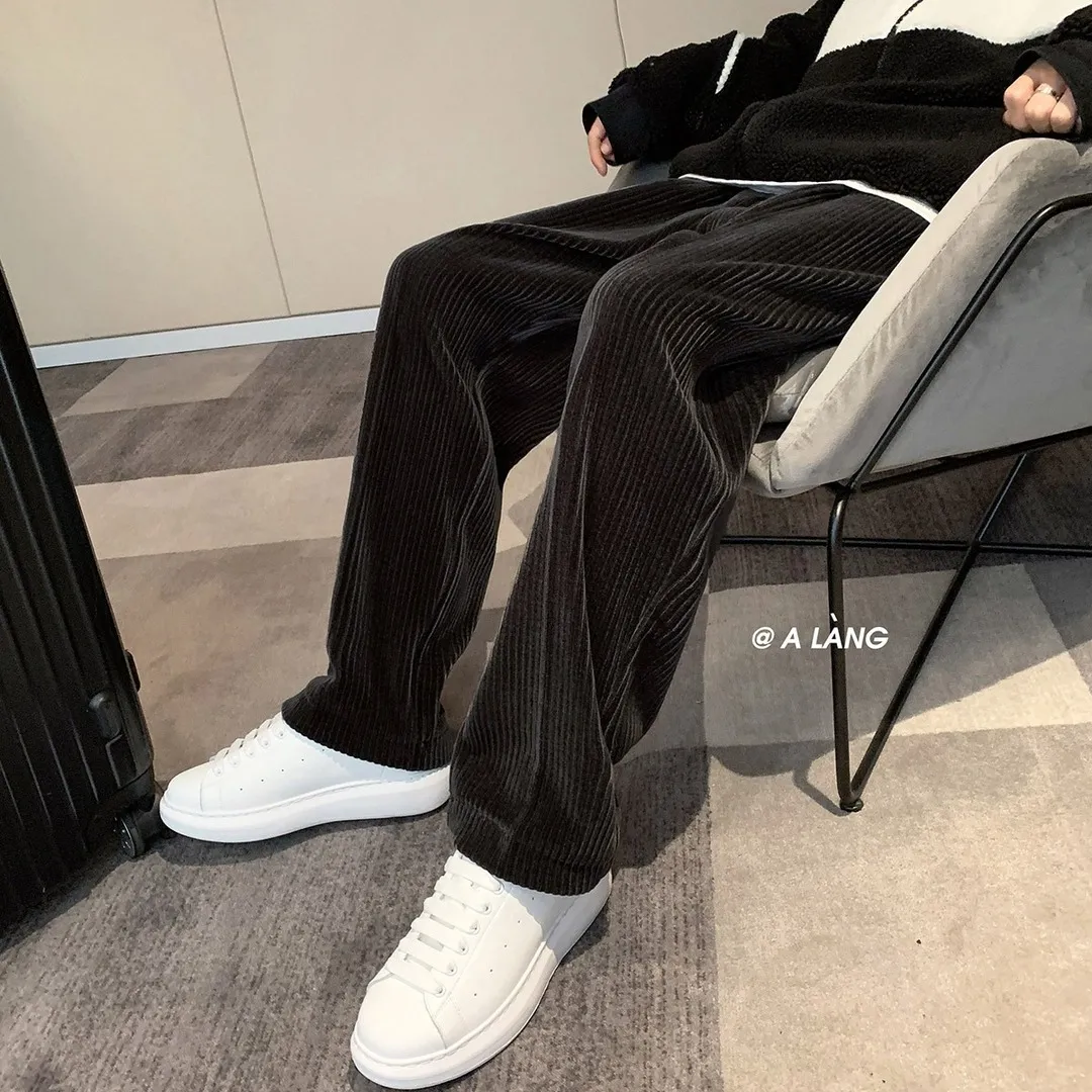 Men Pants Corduroy Men's Autumn and Winter Loose Track Pants