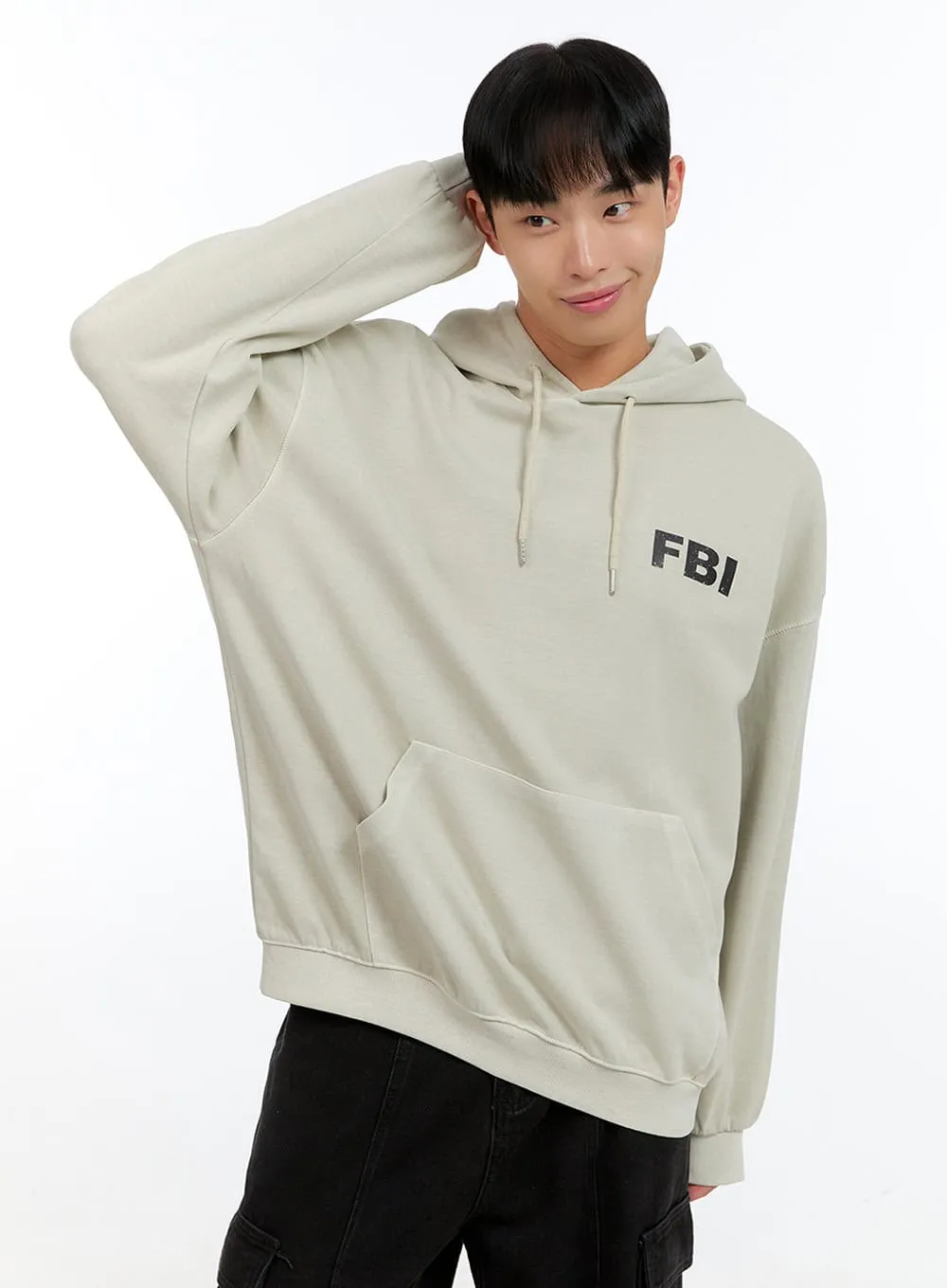 Men's Graphic Simple Lettering Hoodie (Beige) IG416