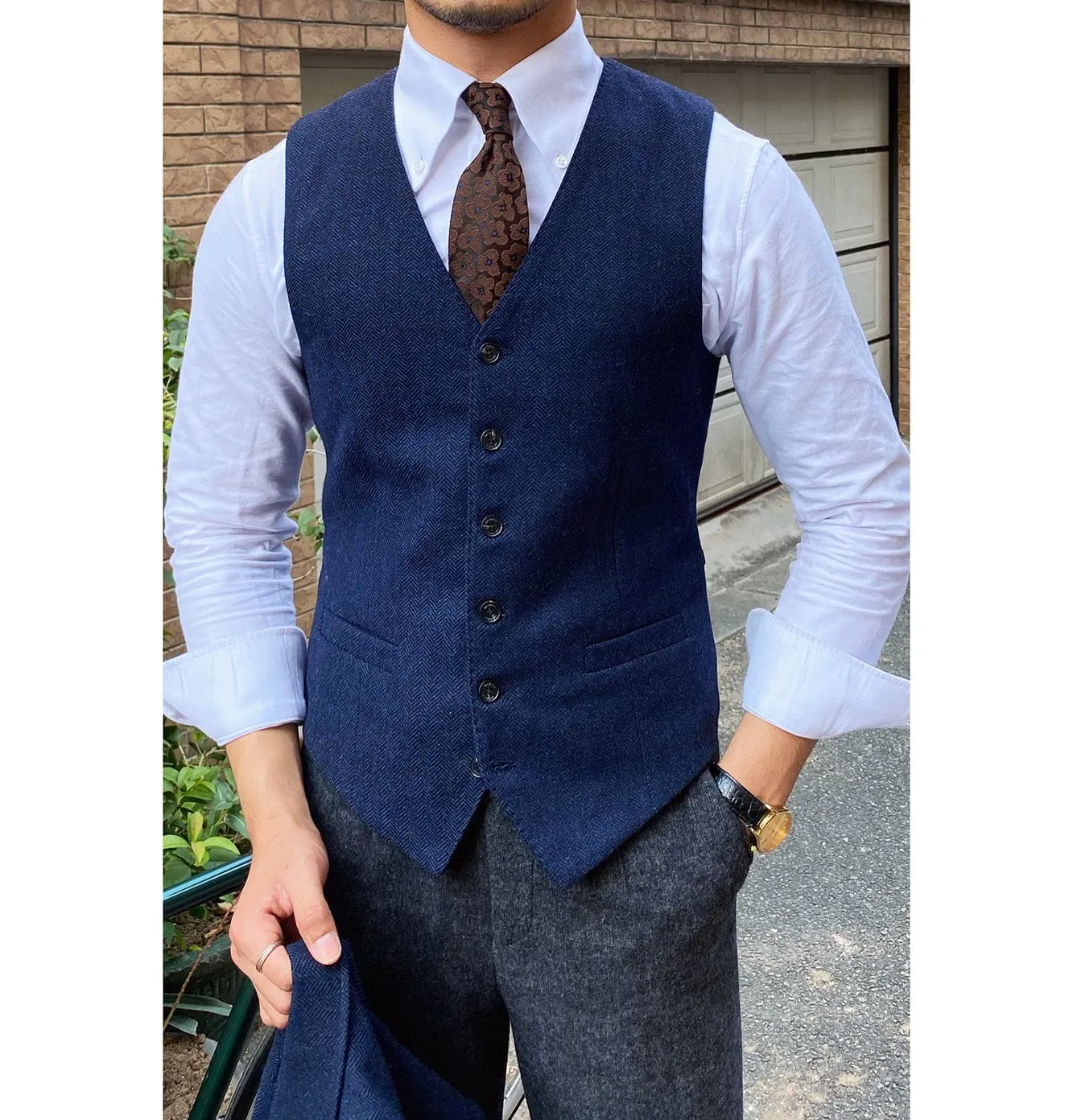 Men's v Neck  Classic  Herringbone Vest Slim