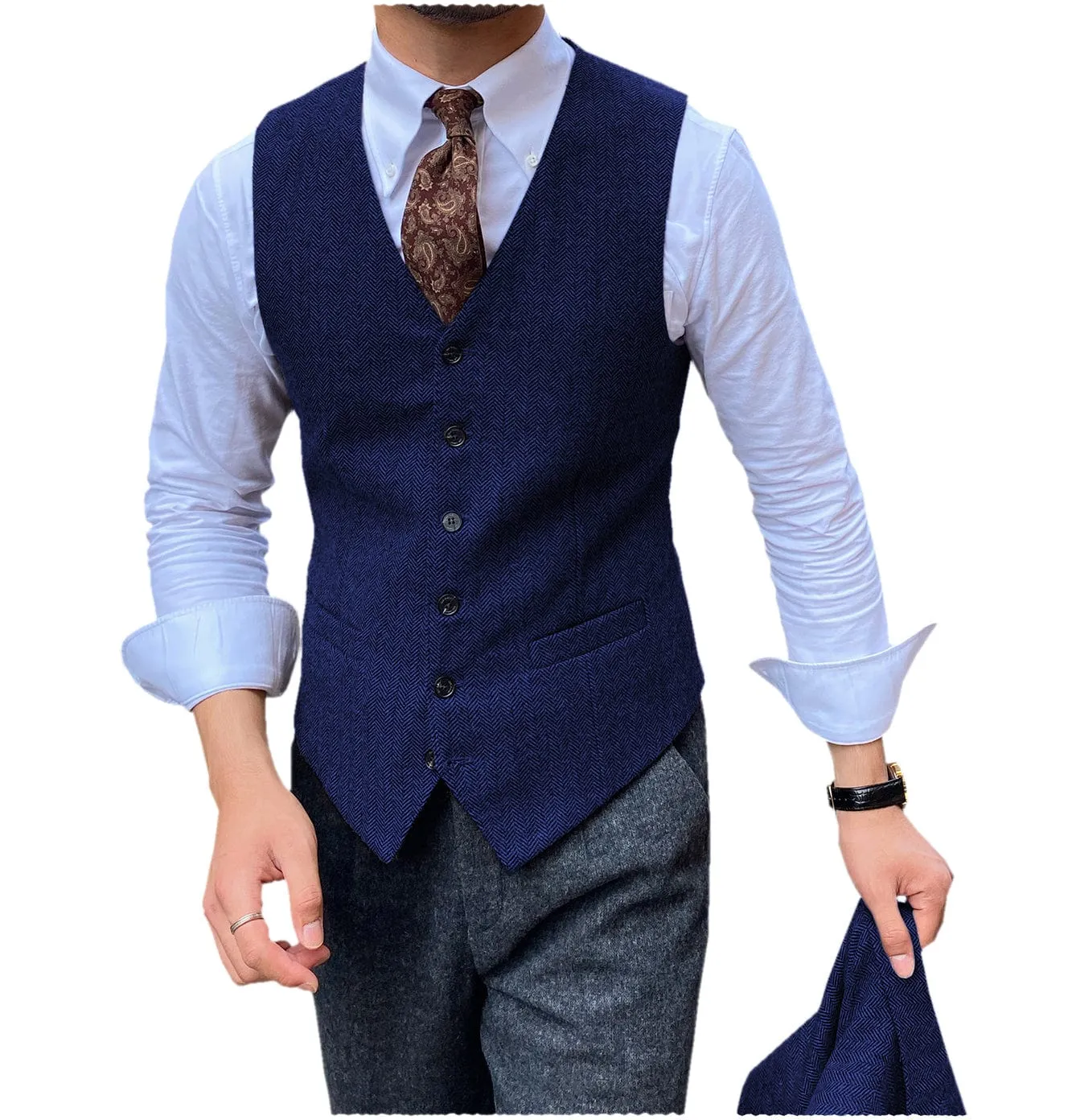 Men's v Neck  Classic  Herringbone Vest Slim