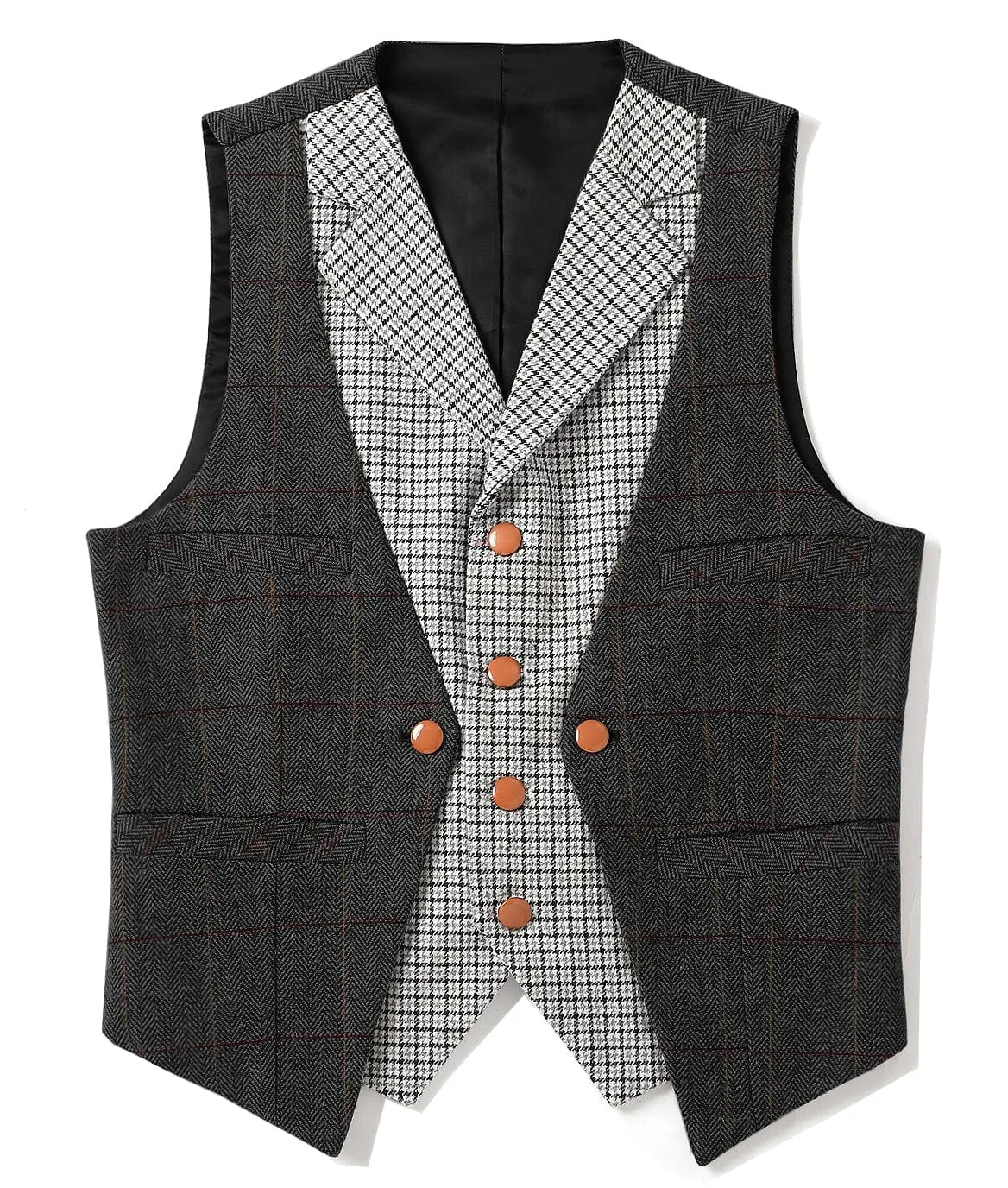 Men's V-Neck Herringbone Suit Vests Fashion Formal Slim Fit