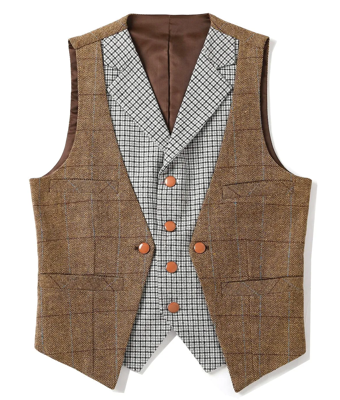 Men's V-Neck Herringbone Suit Vests Fashion Formal Slim Fit