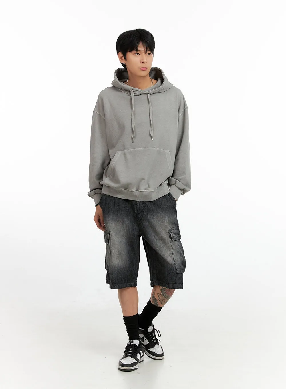 Men's Washed Cotton Hoodie (Gray) IG402