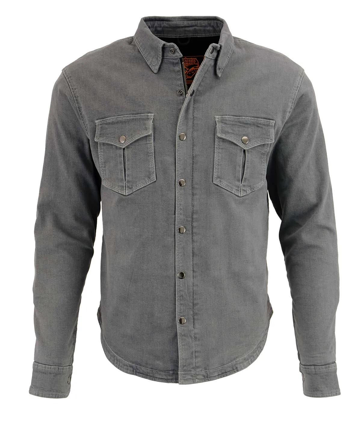 Milwaukee Leather MPM1621 Men's Grey Flannel Biker Shirt with CE Approved Armor - Reinforced w/ Aramid Fibers