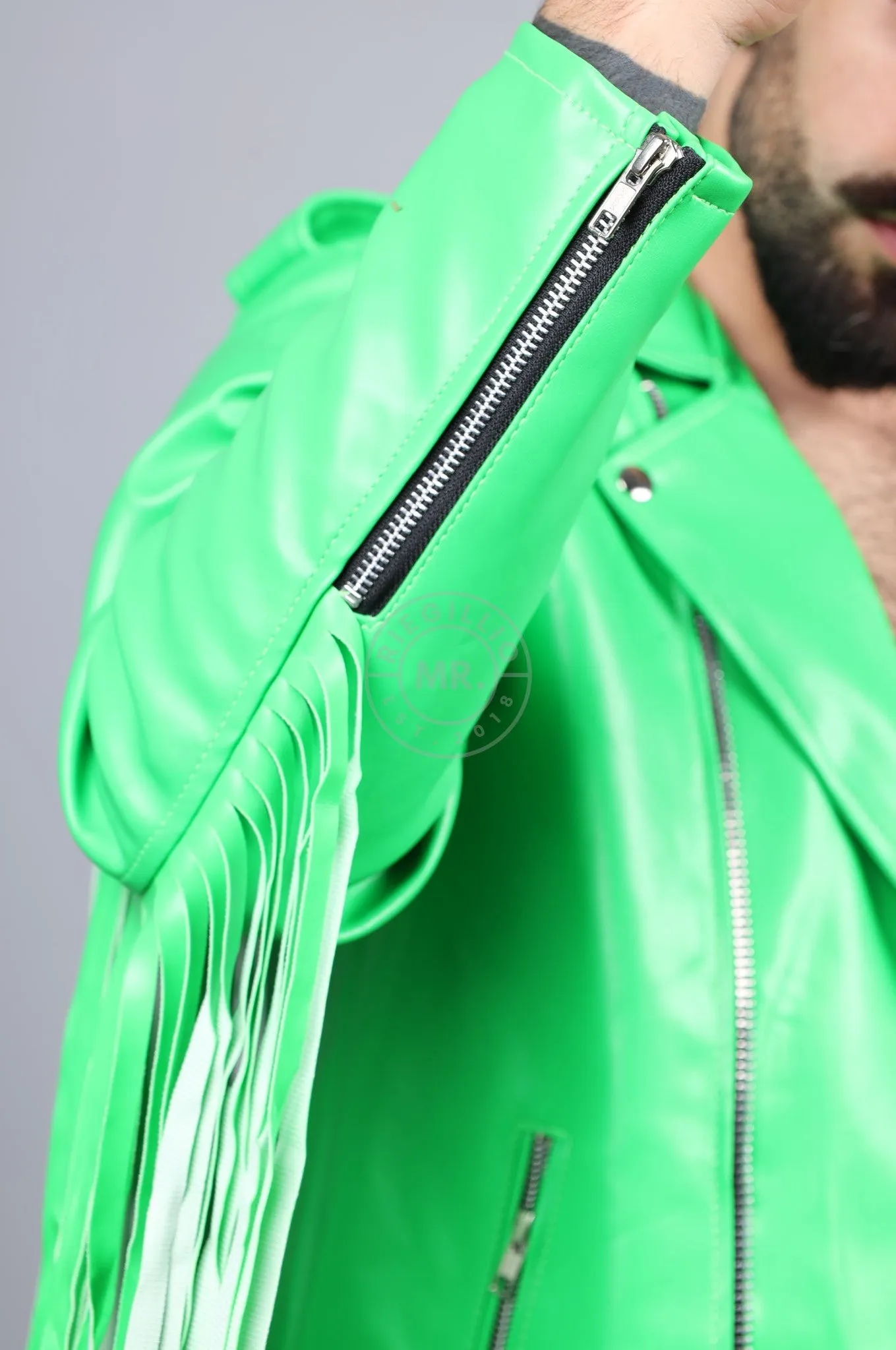 MR. Fringe Biker Jacket - Neon Green