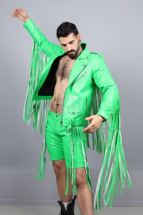 MR. Fringe Biker Jacket - Neon Green