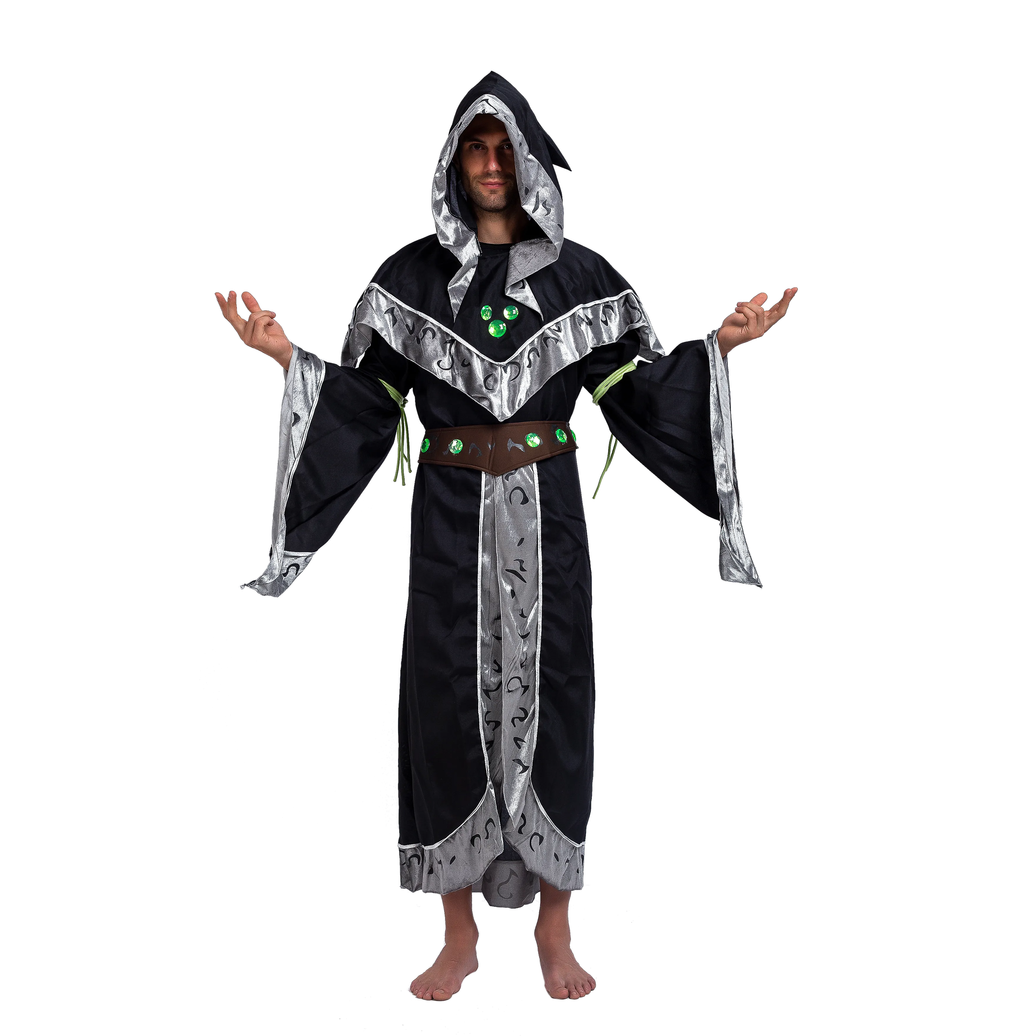 Mystical Dark Sorcerer with Glow Arm Strings Cosplay Costumes for Men - Adult