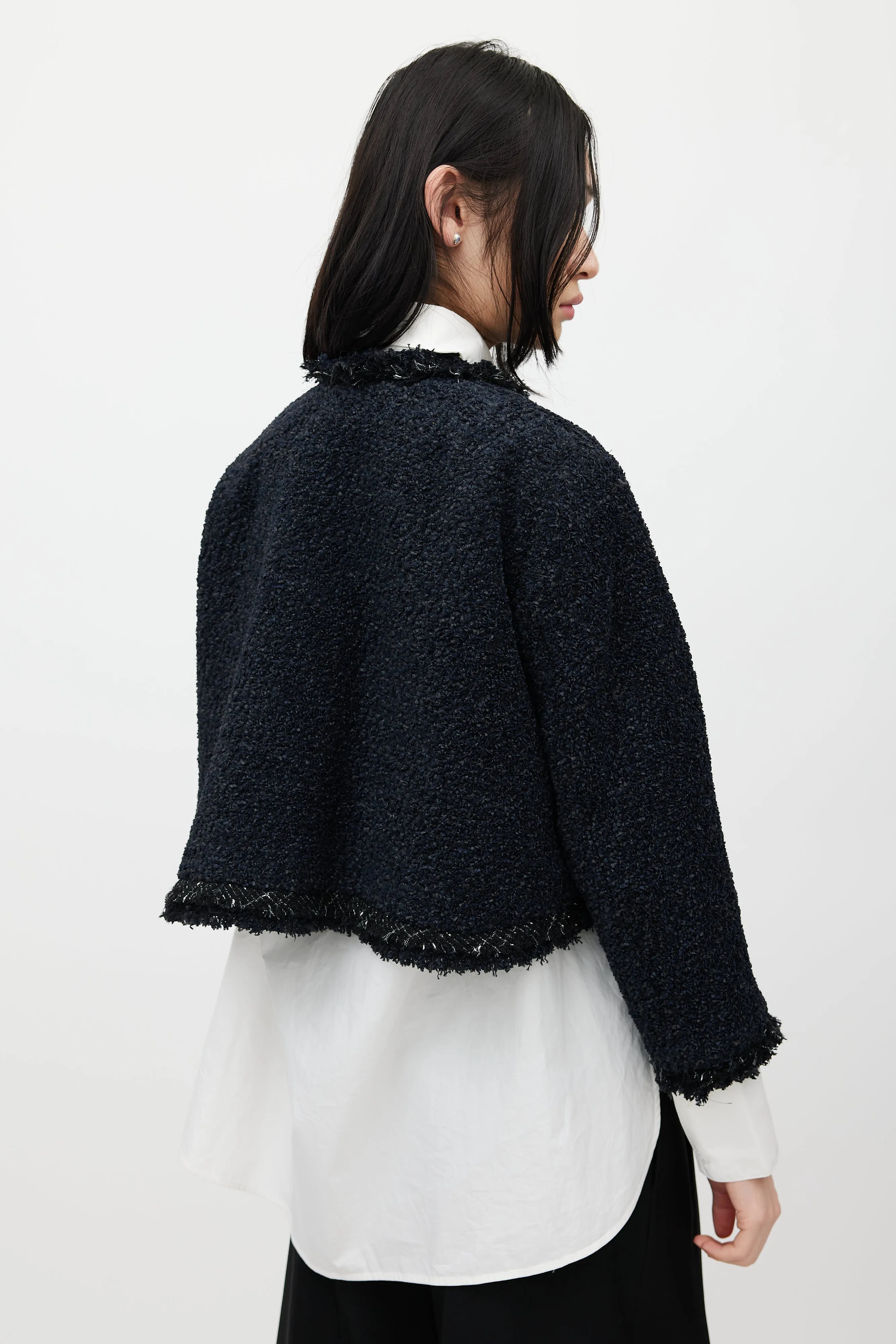 Navy Cropped Tweed Jacket