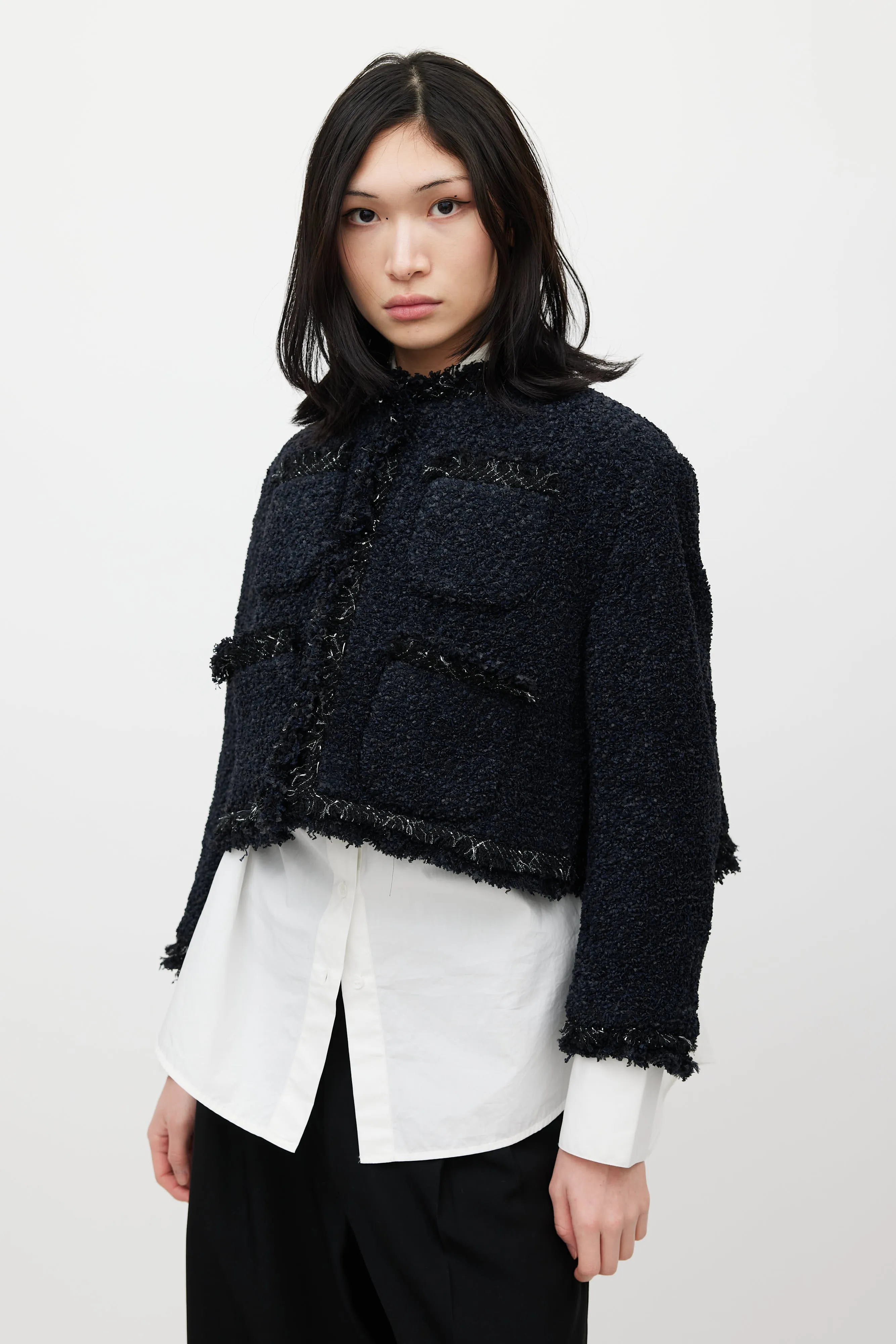 Navy Cropped Tweed Jacket