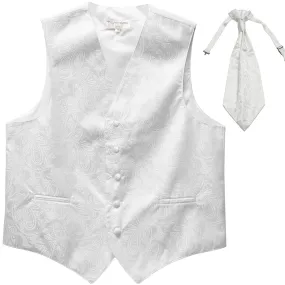 New Men's Formal Vest Tuxedo Waistcoat_ascot necktie paisley pattern prom white