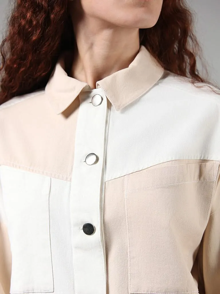 Nuon Beige Colo block Cotton Jacket