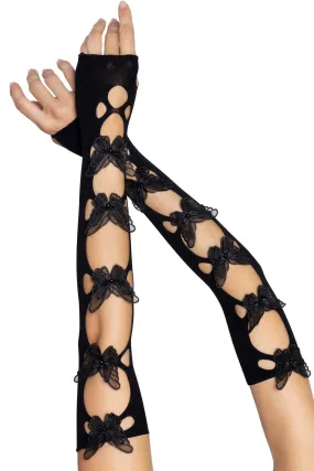 Opaque Net Butterfly Cut Out Arm Warmers