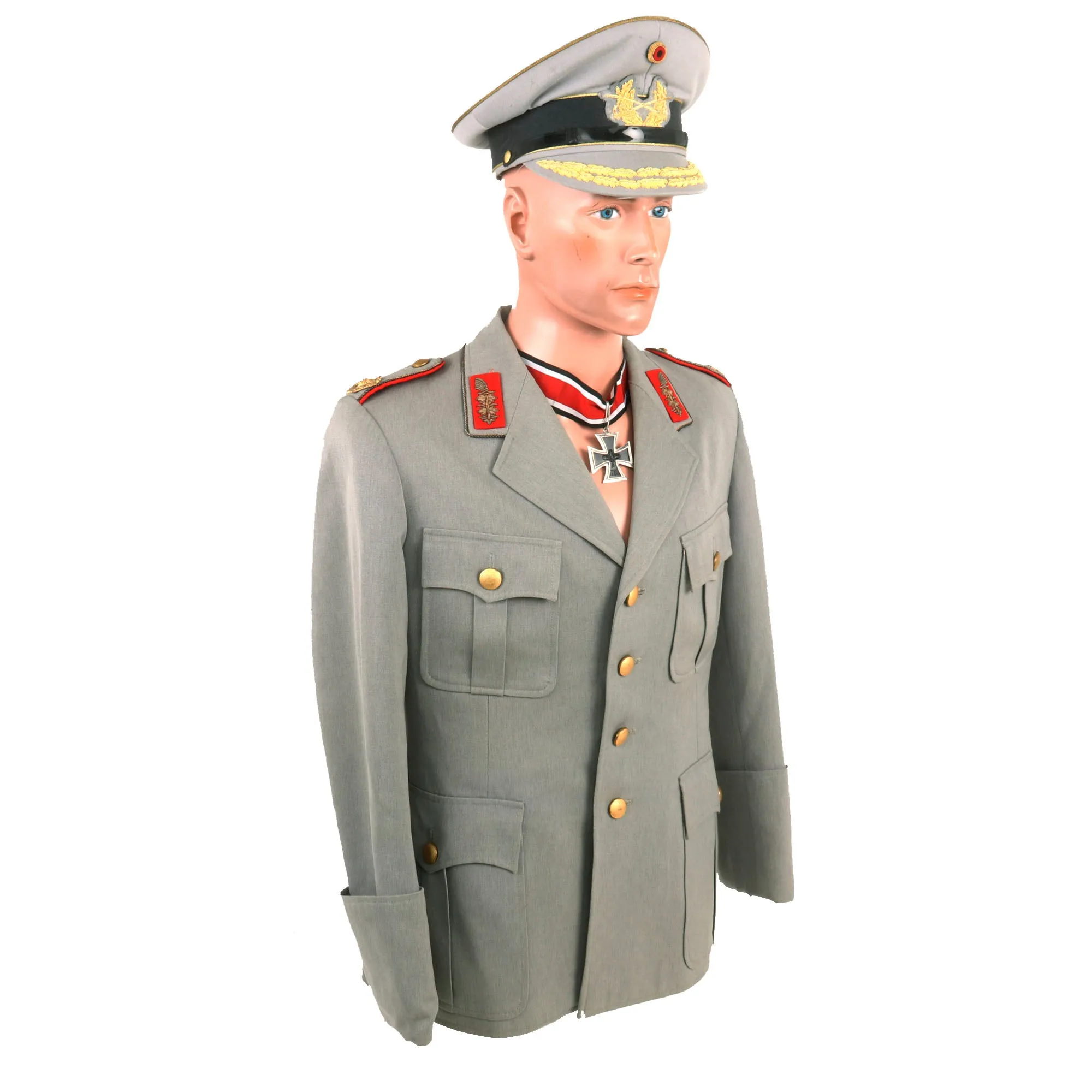 Original West German Cold War Era Bundeswehr Panzertruppen Uniform Top and Visor Cap For Brigade General of Panzer Brigade 8 ”Lüneberg” With 1957 Version of Knights Cross -  Formerly Part of the A.A.F. Tank Museum