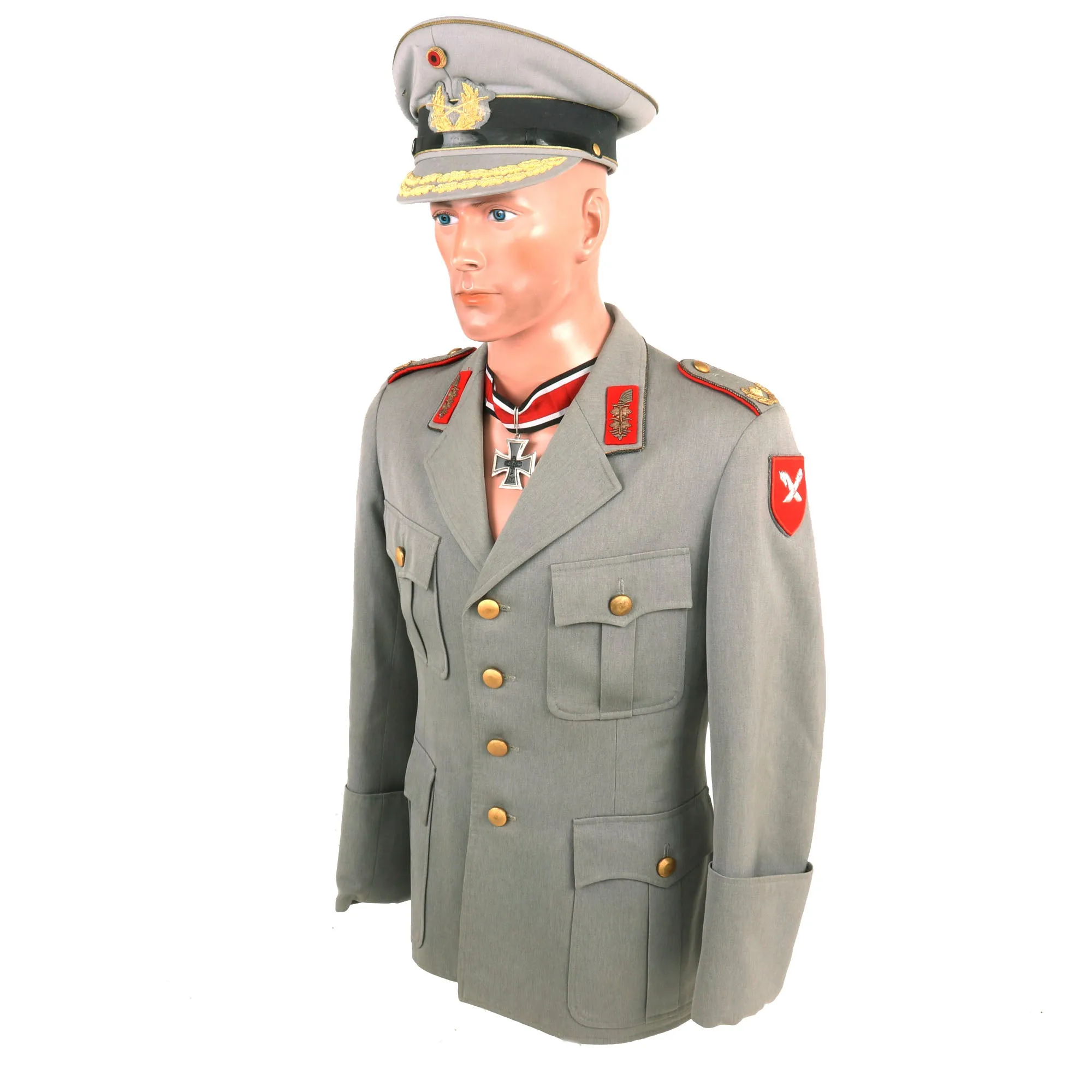 Original West German Cold War Era Bundeswehr Panzertruppen Uniform Top and Visor Cap For Brigade General of Panzer Brigade 8 ”Lüneberg” With 1957 Version of Knights Cross -  Formerly Part of the A.A.F. Tank Museum