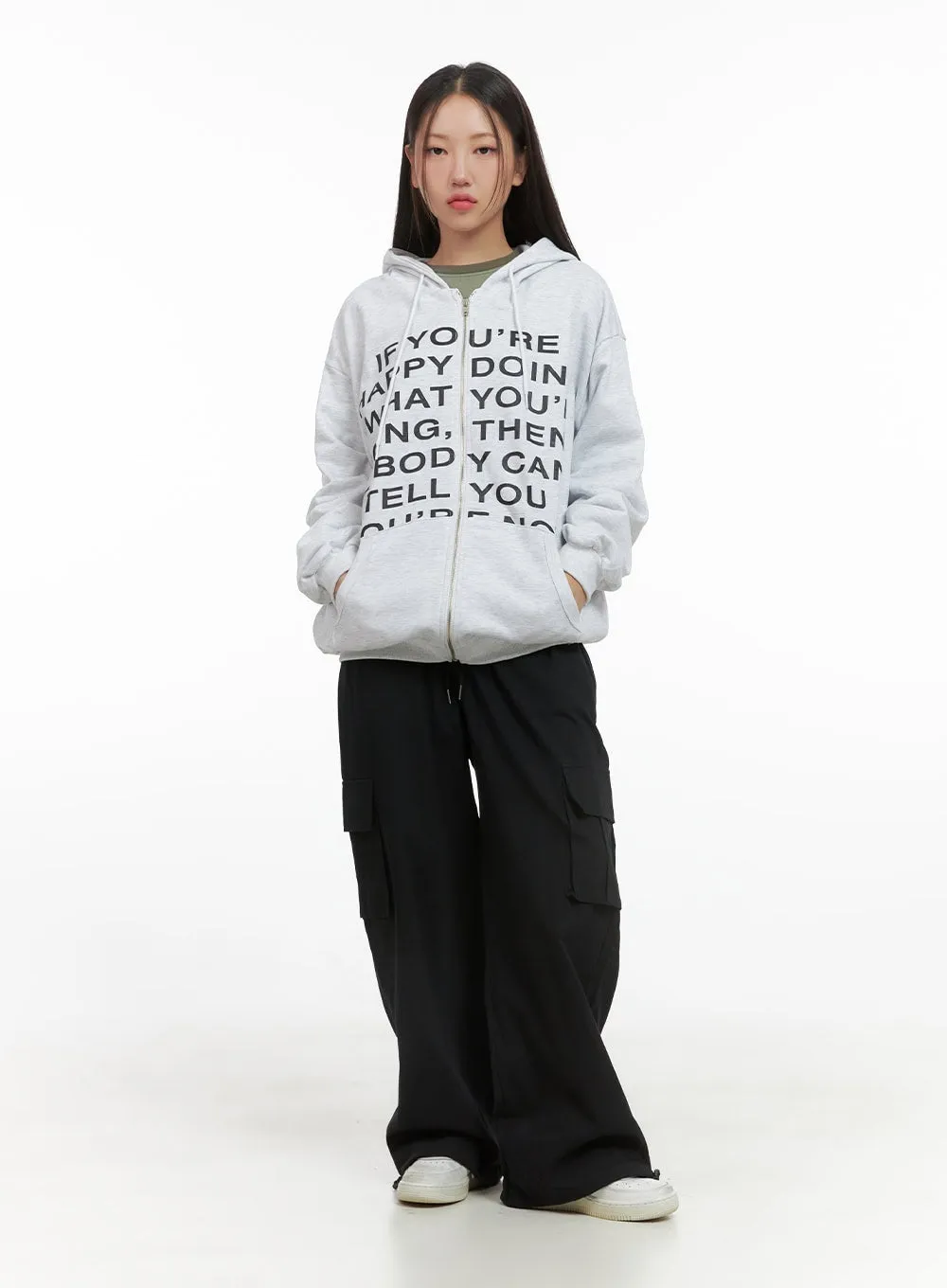 Oversize Lettering Cotton Zip Hoodie CS404