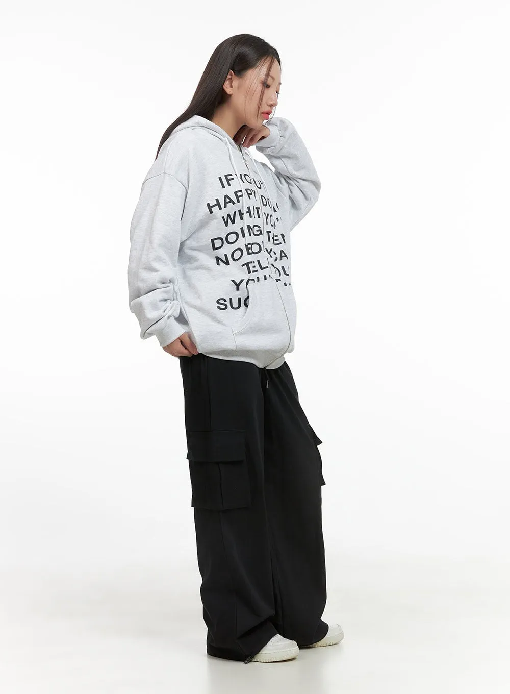 Oversize Lettering Cotton Zip Hoodie CS404