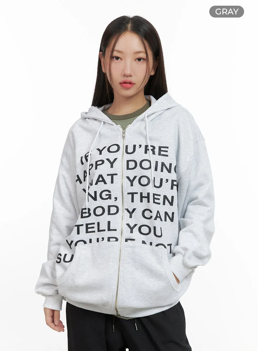 Oversize Lettering Cotton Zip Hoodie CS404