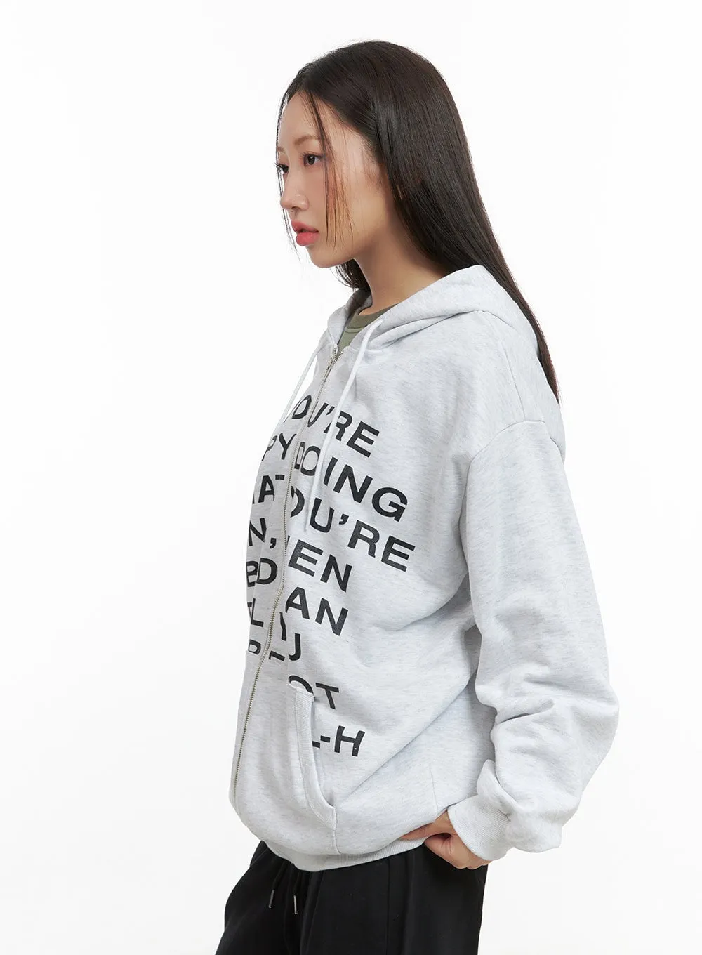 Oversize Lettering Cotton Zip Hoodie CS404