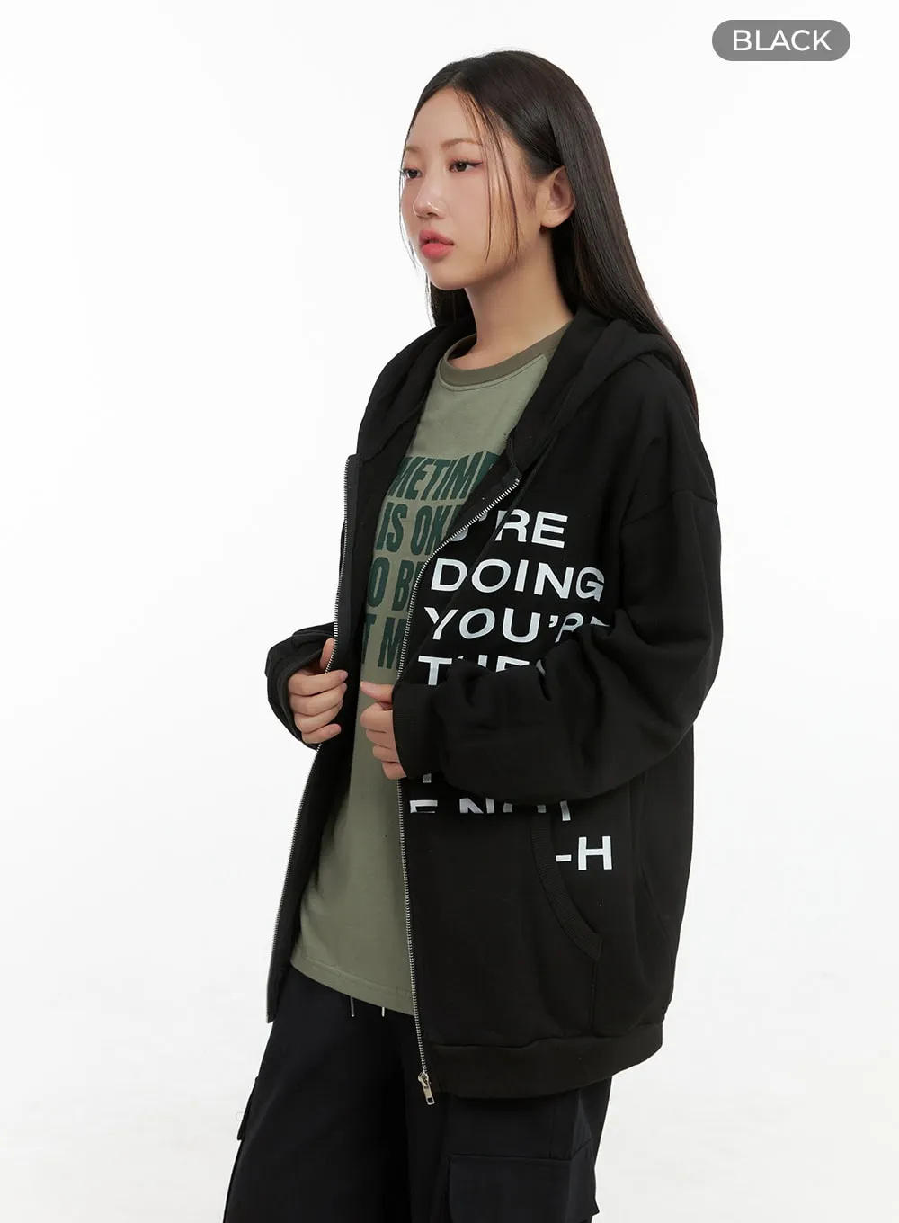 Oversize Lettering Cotton Zip Hoodie CS404