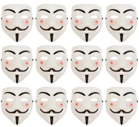 Pack of 12 V for Vendetta Face Mask White Plastic Purge Anonymous Ghost Halloween Scary Fancy Dress Costume Accessory