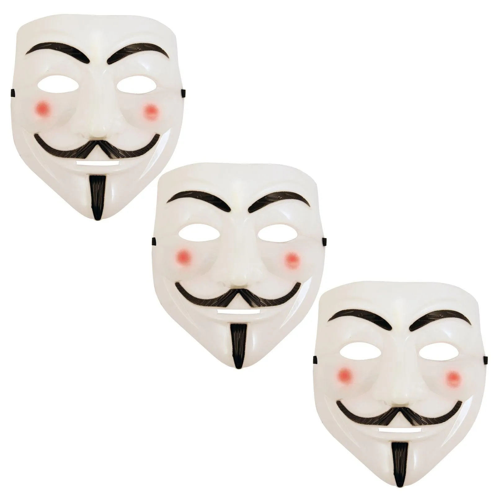 Pack of 3 White Plastic V for Vendetta Face Mask Purge Anonymous Ghost Halloween Fancy Dress Party Costume Accessory