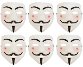 Pack of 6 White Plastic V for Vendetta Face Mask Purge Anonymous Ghost Halloween Fancy Dress Party Costume Accessory