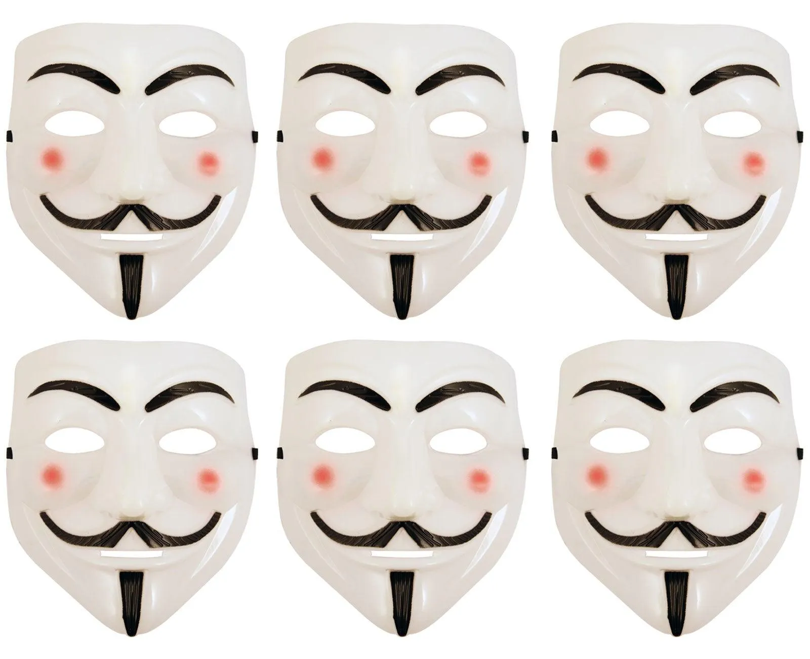 Pack of 6 White Plastic V for Vendetta Face Mask Purge Anonymous Ghost Halloween Fancy Dress Party Costume Accessory