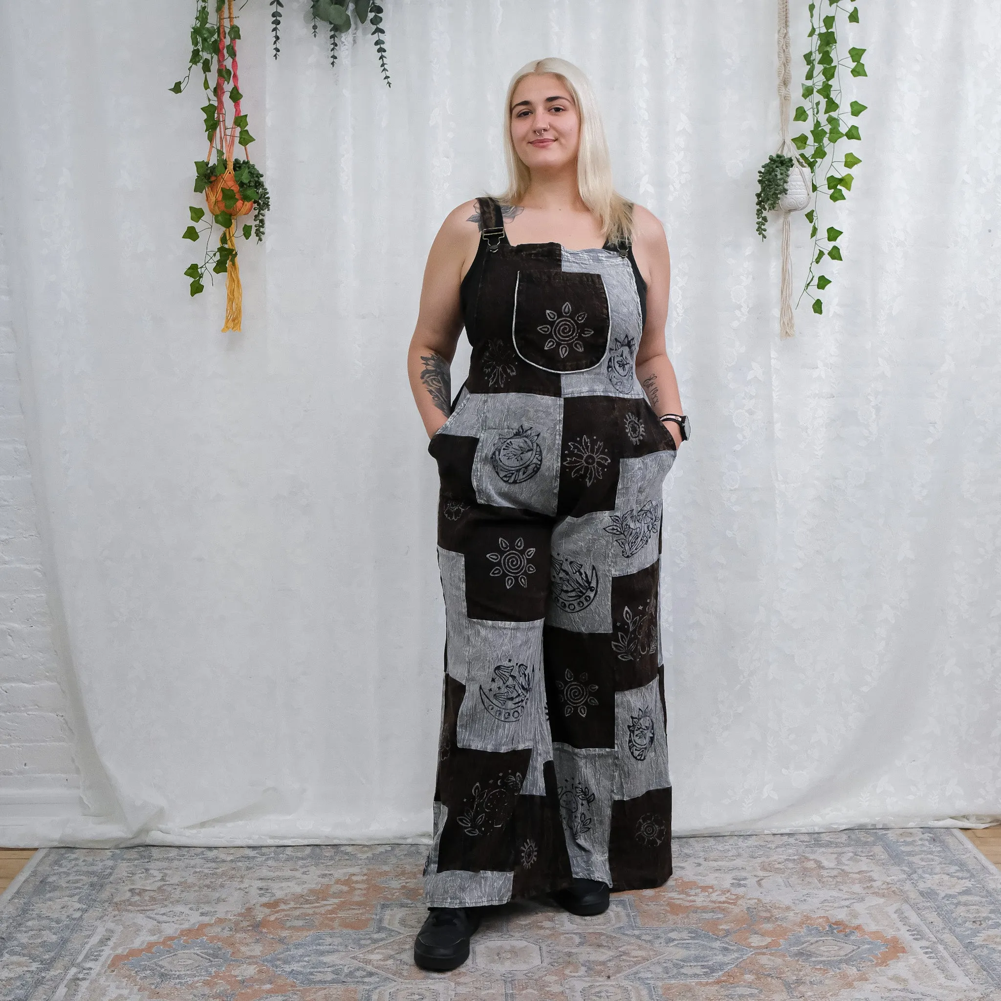 Patchwork Gothic Bib Wide Leg Jumpsuit