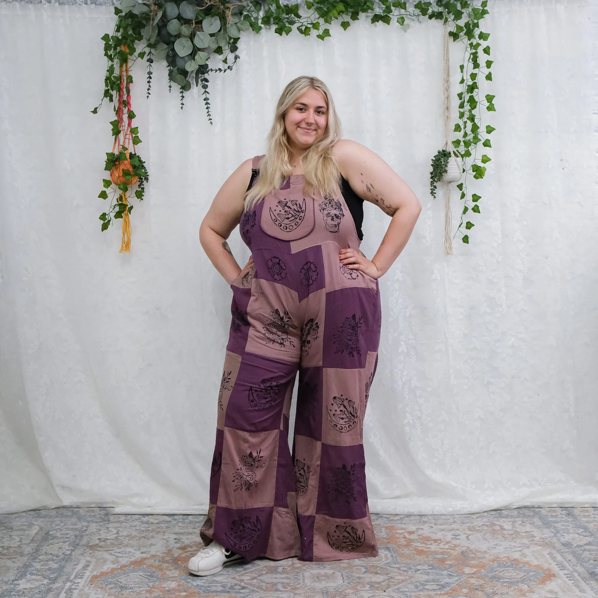 Patchwork Gothic Bib Wide Leg Jumpsuit