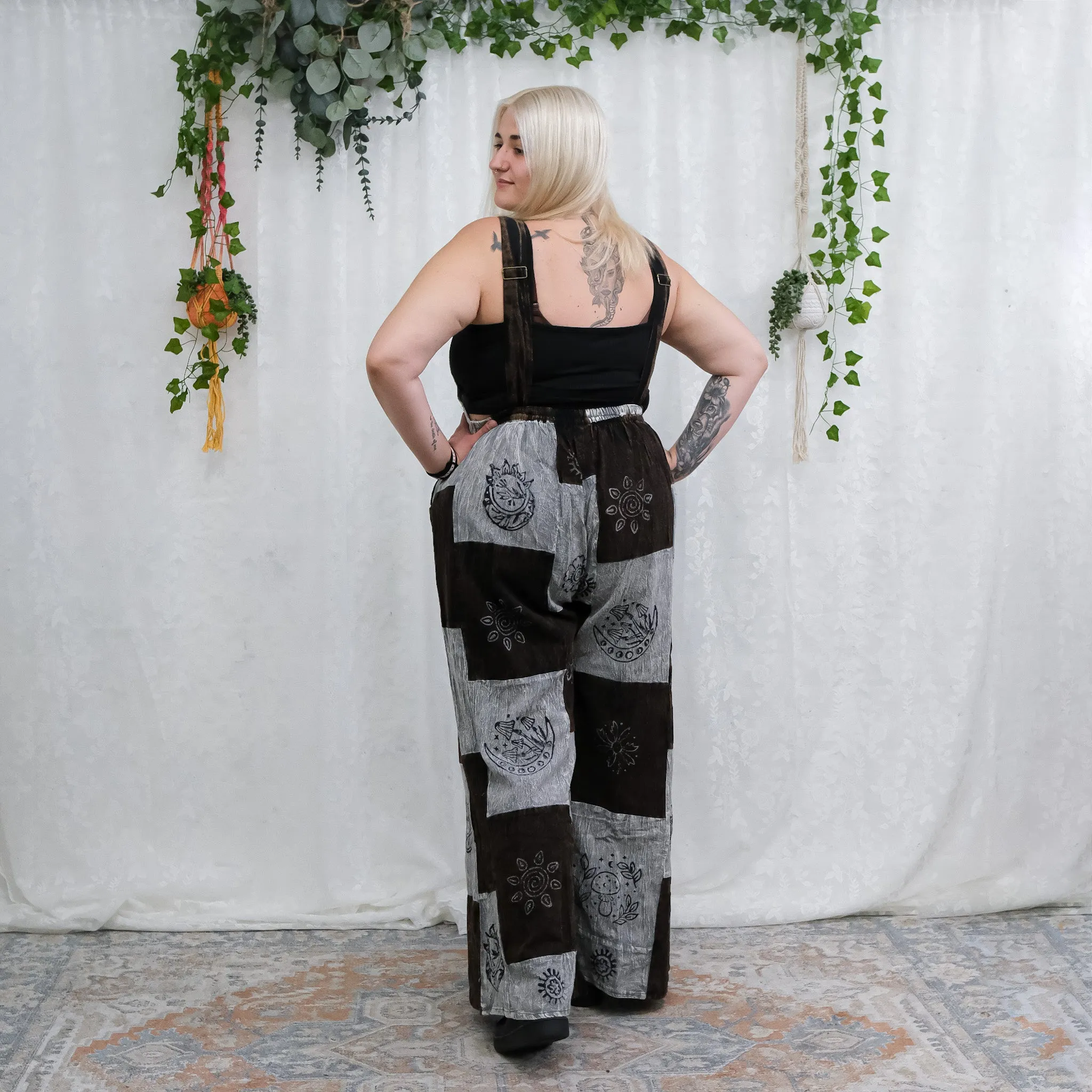 Patchwork Gothic Bib Wide Leg Jumpsuit