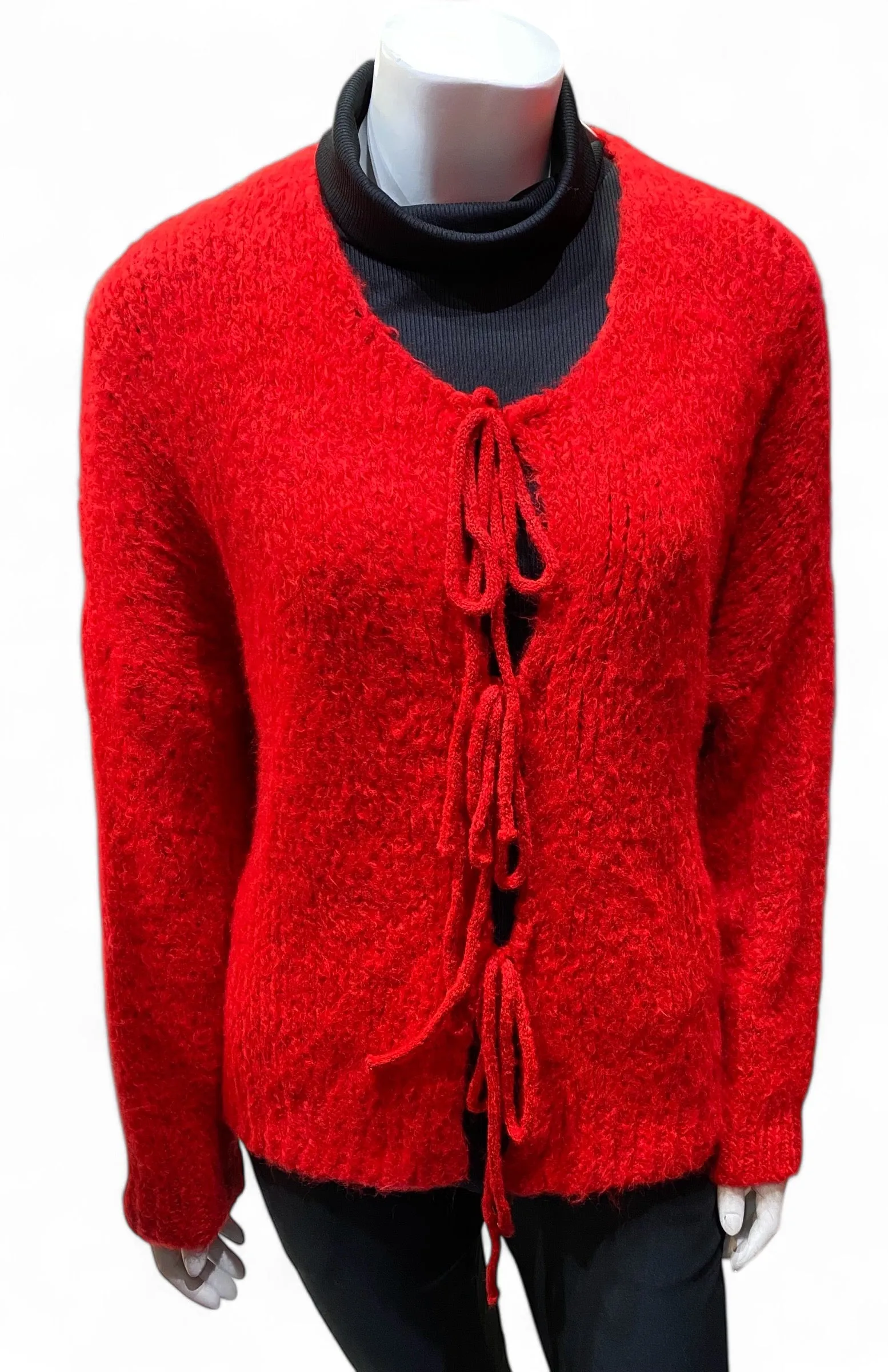 Plain Fluffy Knitted Triple Tie Cardigan Style Jumper (5 Colours)