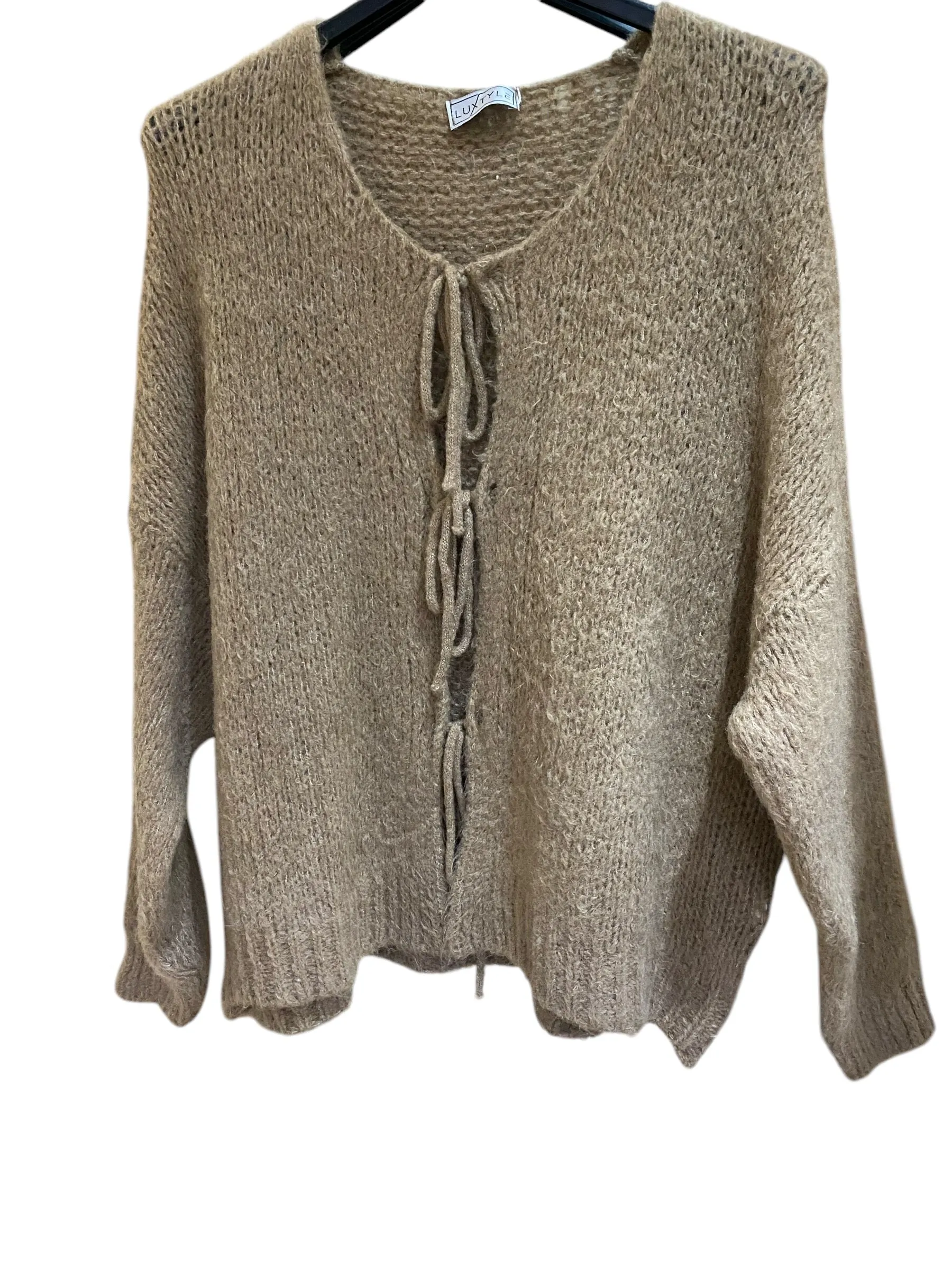 Plain Fluffy Knitted Triple Tie Cardigan Style Jumper (5 Colours)